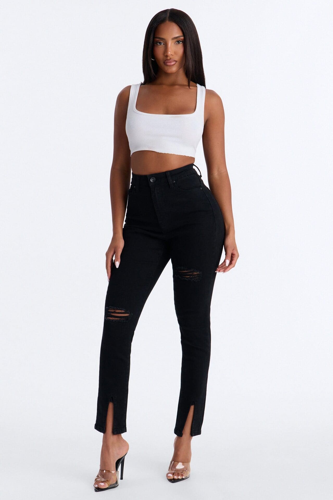 Black distressed jeans