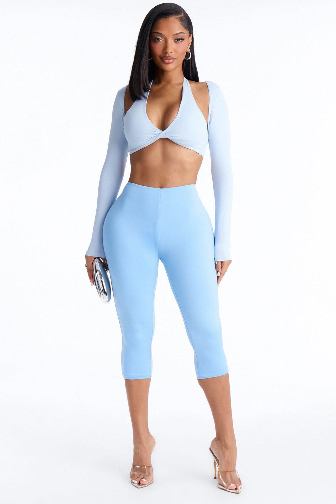 Second Skin Padded Long Sleeve Crop Top - Light Blue alternate
