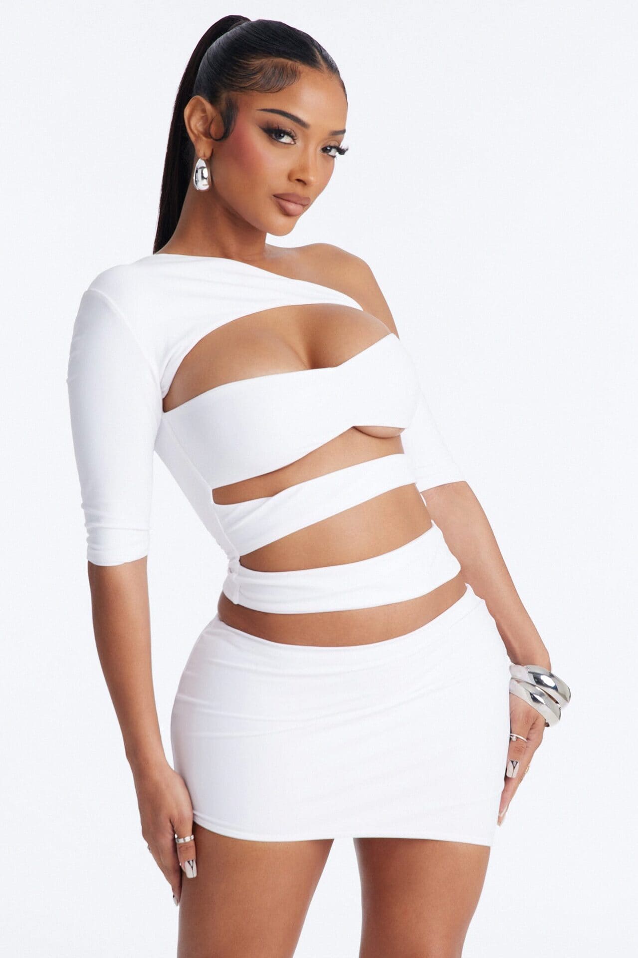 Roxy Form Double Lined Mini Skirt Set - White alternate