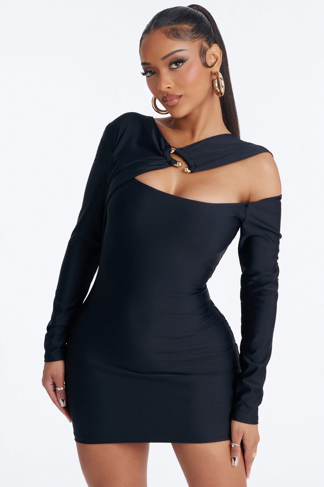 Roxy Form Double Lined Long Sleeve Mini Dress - Black alternate