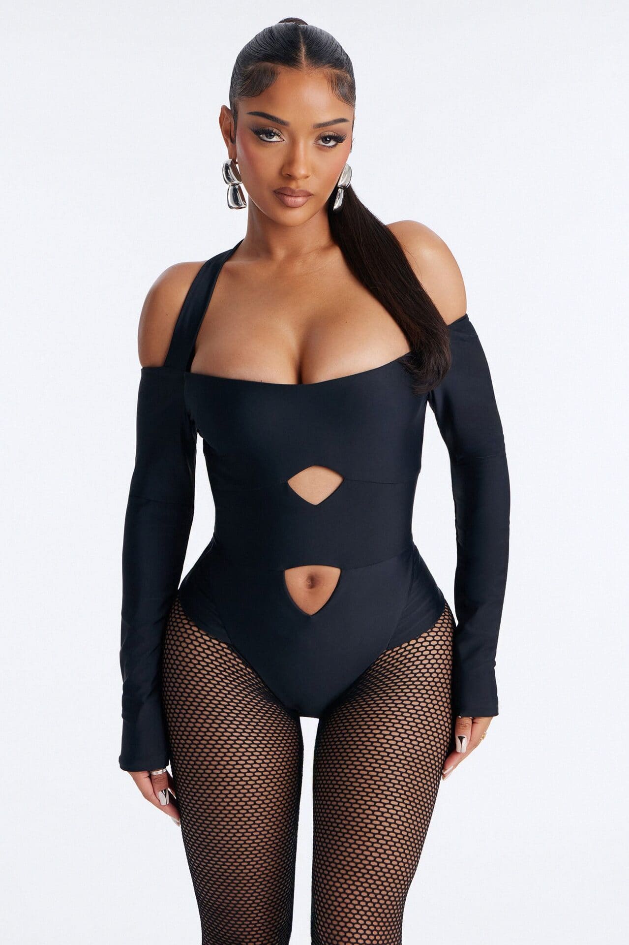 Roxy Form Double Lined Bodysuit Fishnet Set - Black alternate