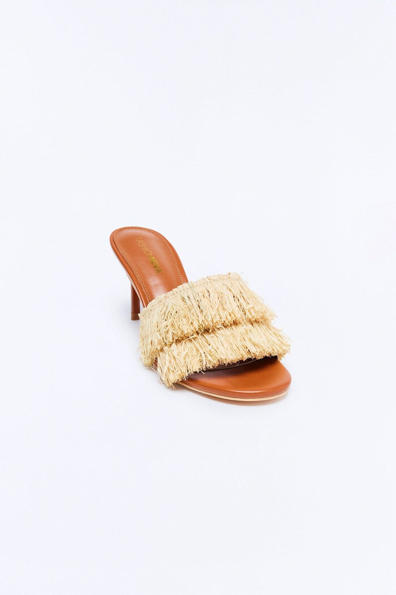 Tiki Raffia Fringe Heels - Tan alternate