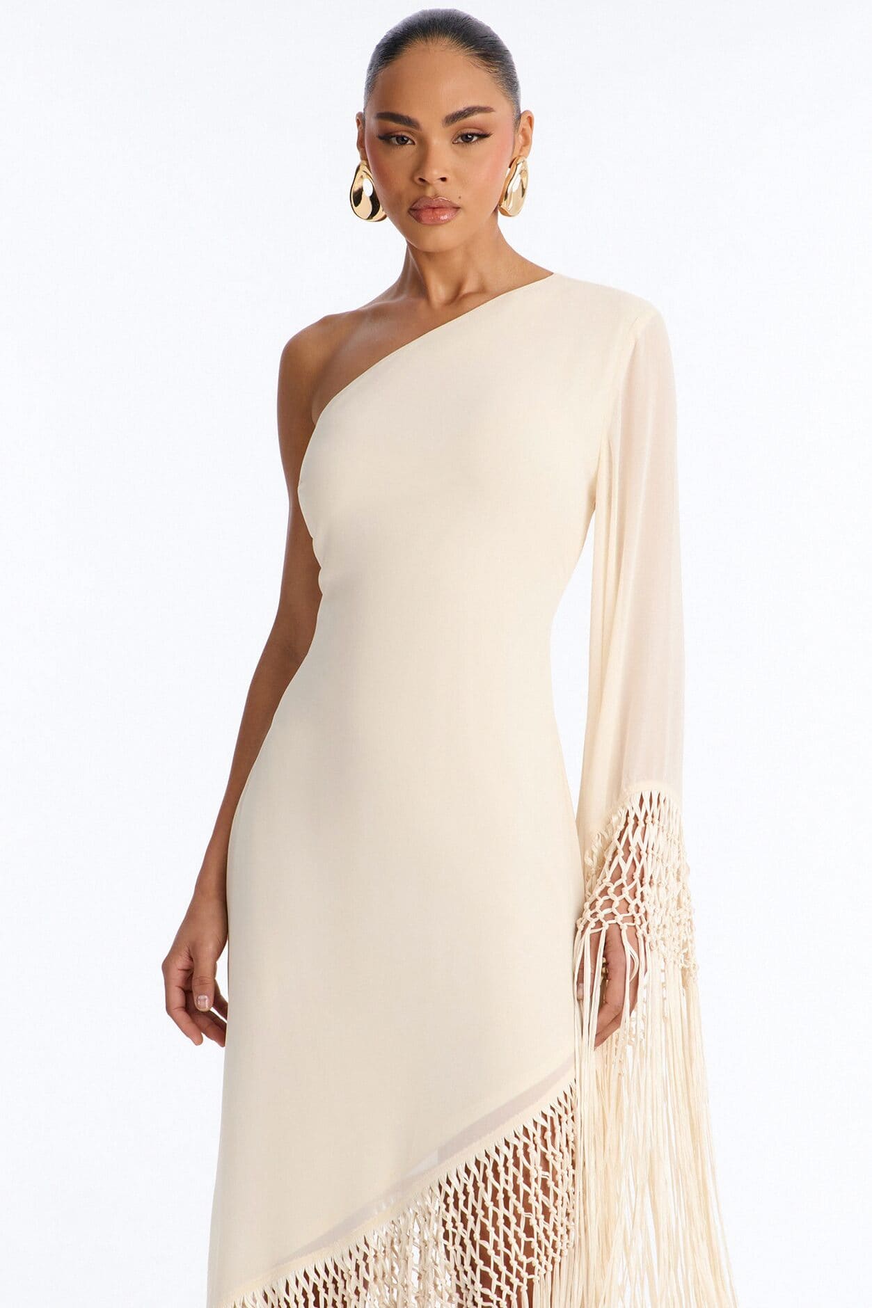 Capri Fringe Chiffon Maxi Dress - Cream alternate