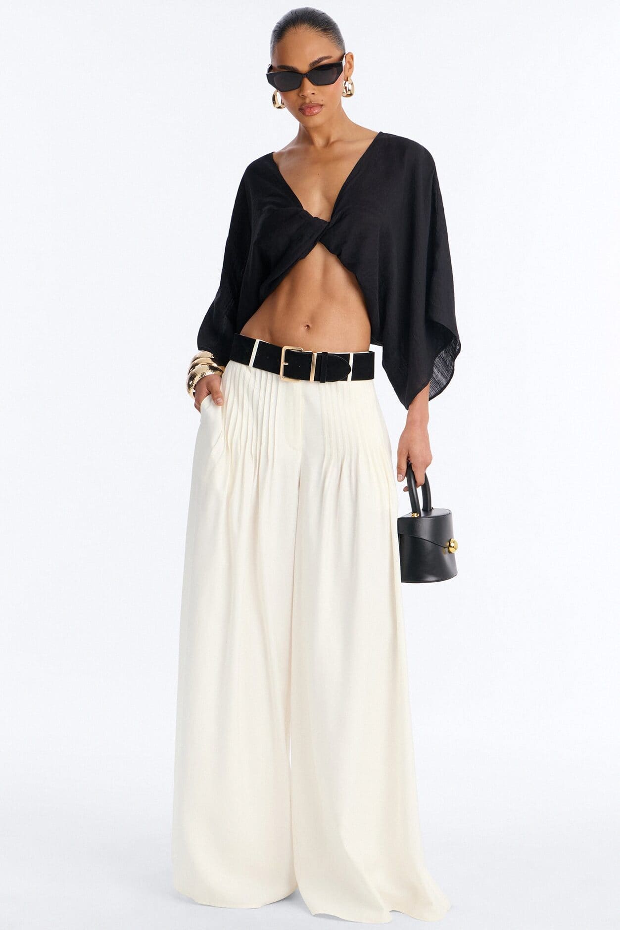 Butter Me Up Knotted Linen Top - Black alternate