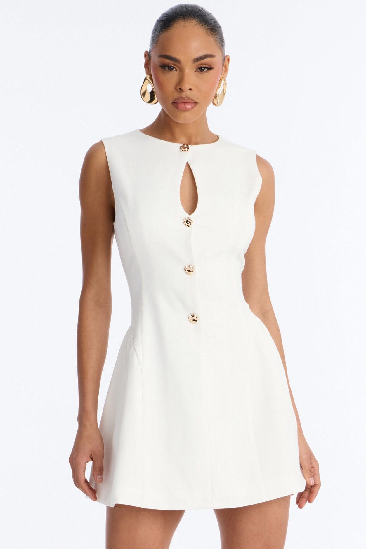 Elsie Sleeveless Button Up Mini Dress - White alternate