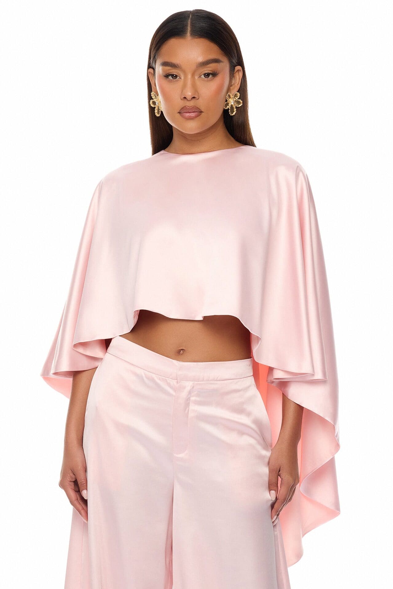 Zarah Draped Satin Pant Set - Light Pink alternate