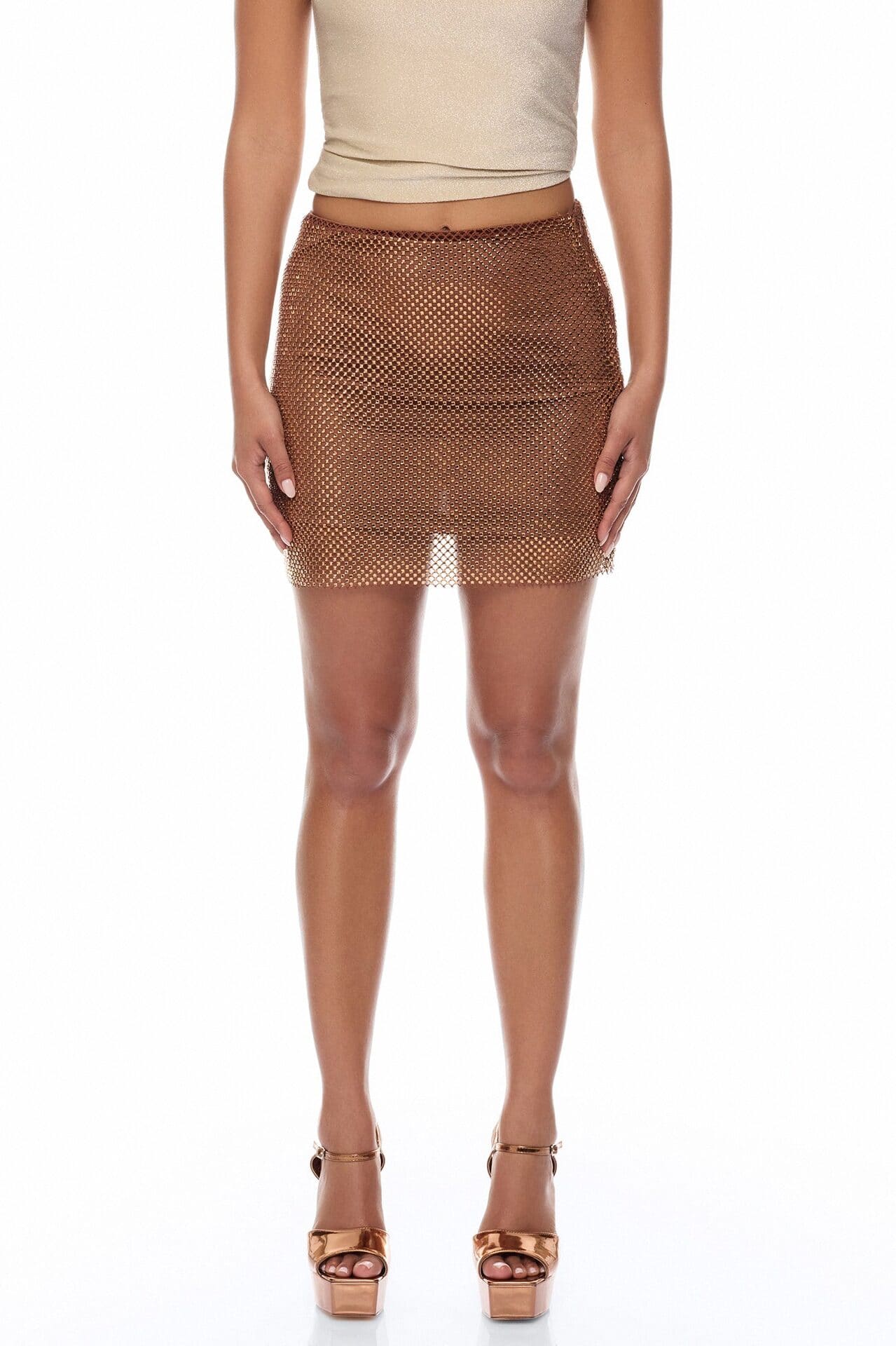 Crystal Crush Rhinestone Mini Skirt - Bronze alternate