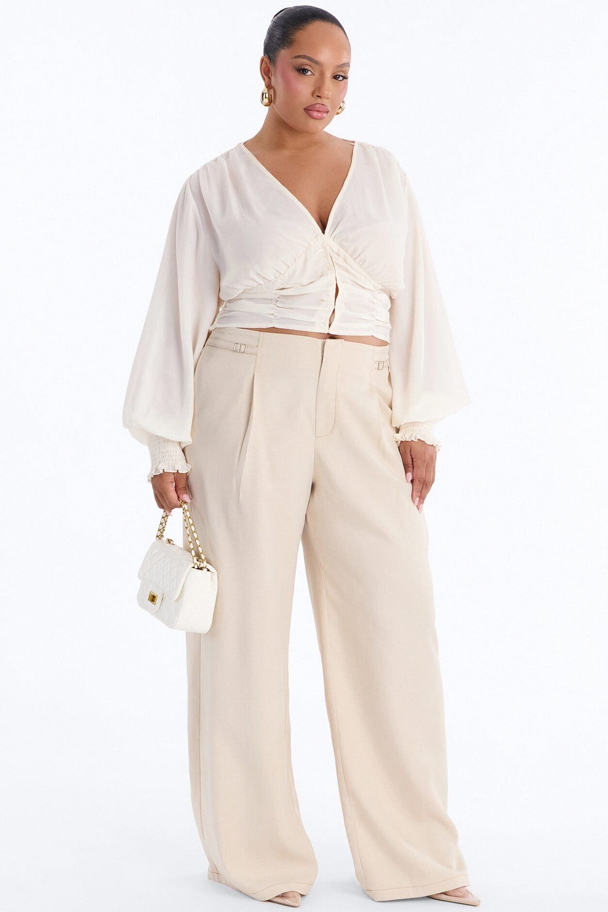 Angela High Rise Trouser Pant 33″ - Stone
