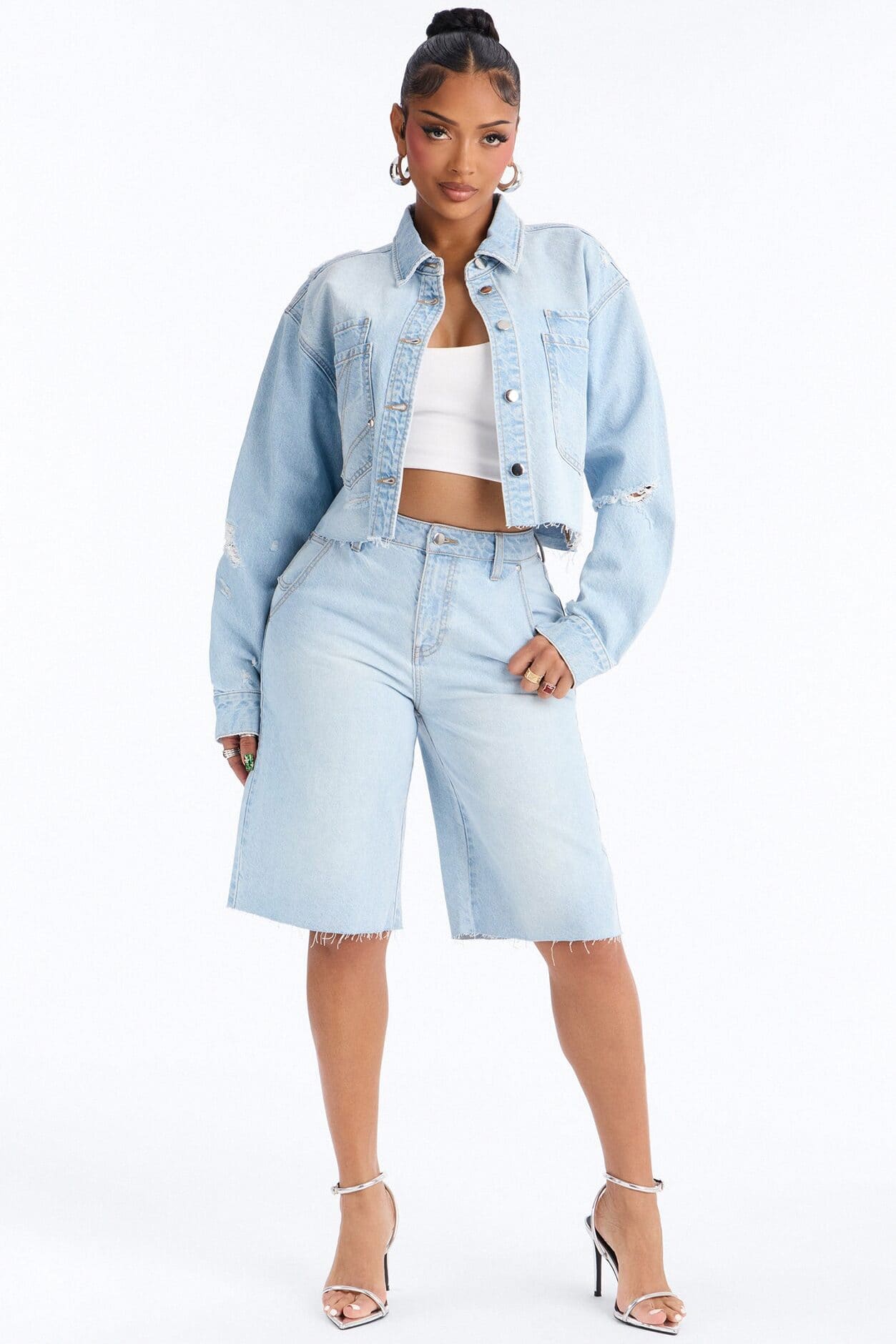 Clean Break Double Pocket Denim Shacket - Light Wash alternate