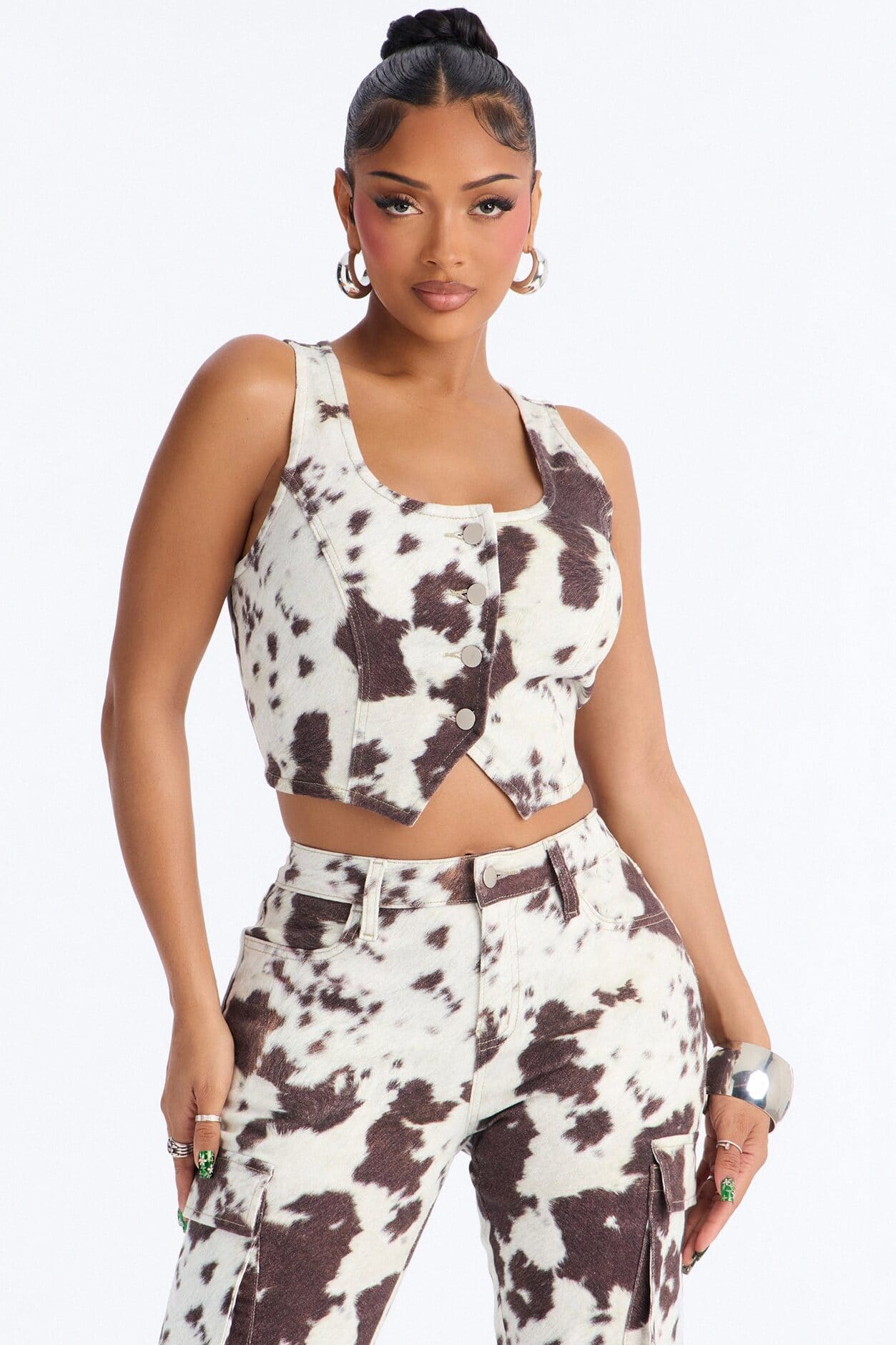 Very Western Vibes Print Denim Pant Set - Brown Combo alternate