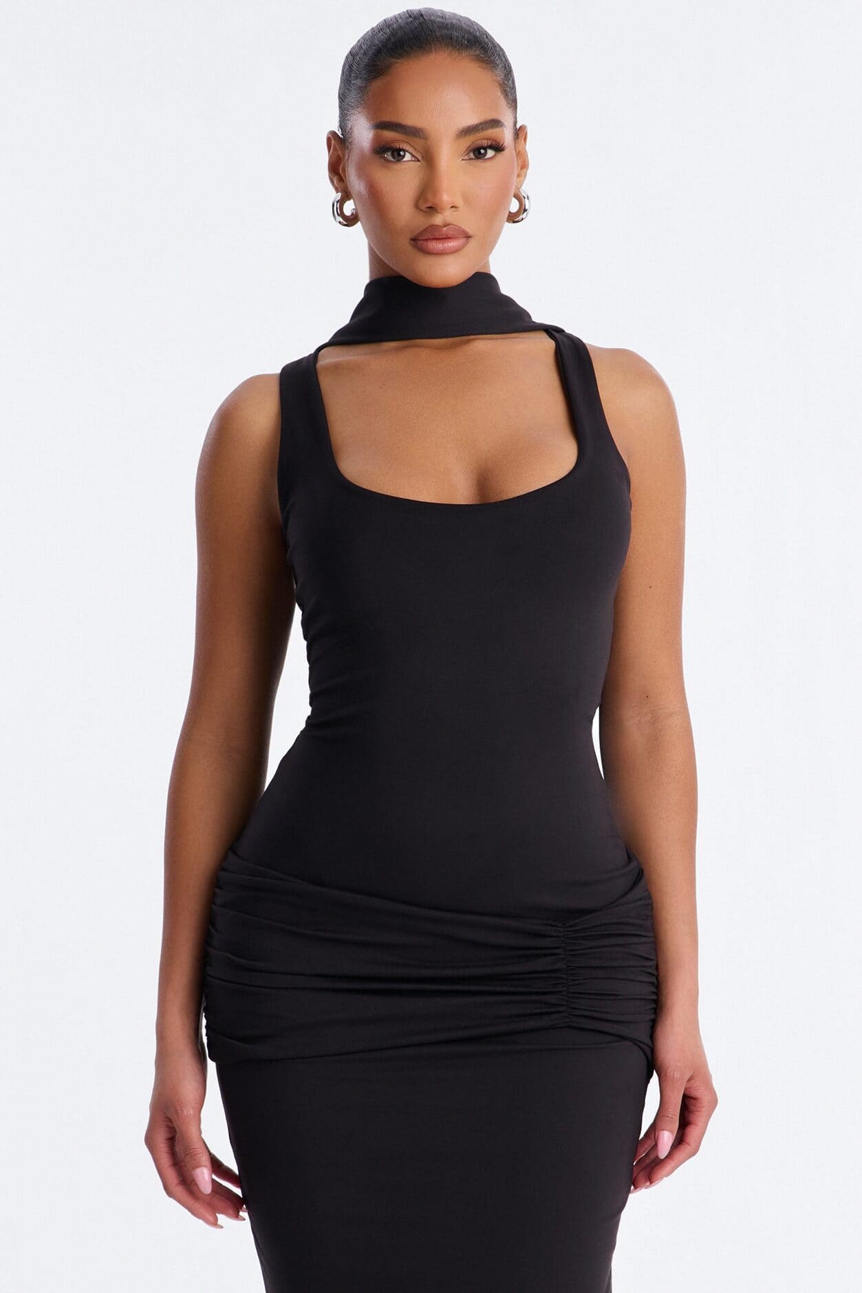 Bianca Matte Form Double Lined Neck Scarf Maxi Dress - Black alternate
