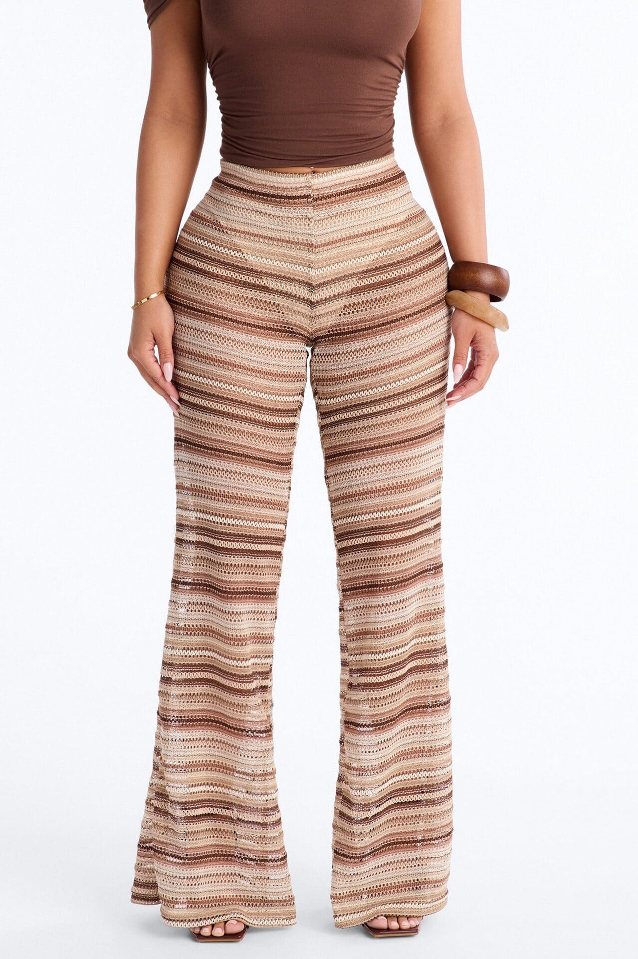On The Beach Low Rise Crochet Flare Pant 33″ - Brown/combo alternate