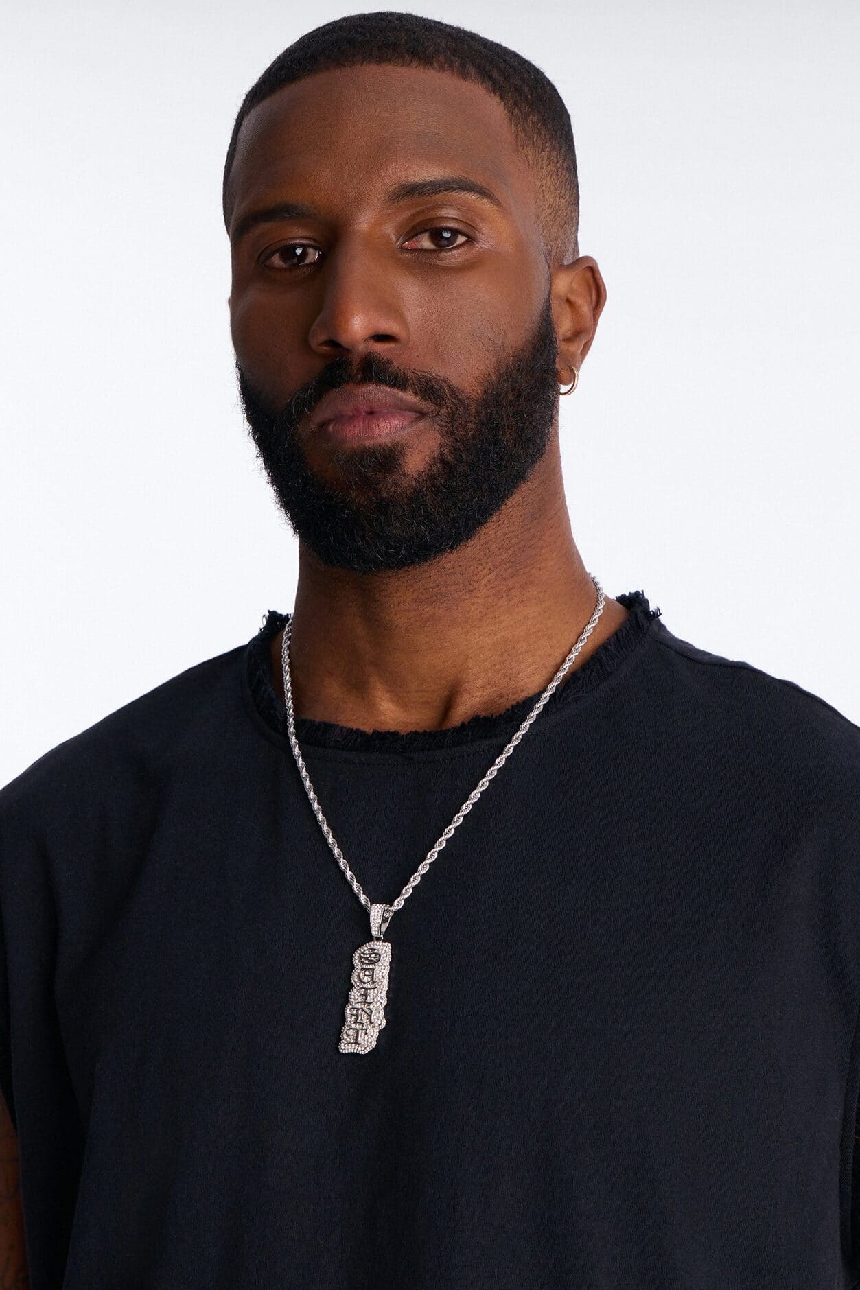 Saint Script Vertical Iced Pendant Necklace - Silver alternate