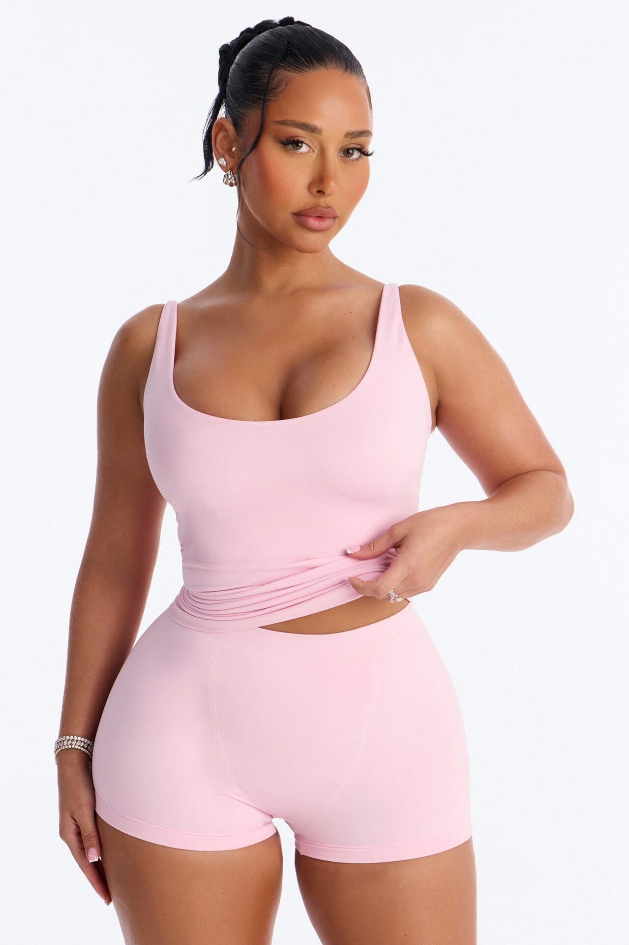 Seamless Smooth Double Lined Scoop Neck Cami Top - Light Pink