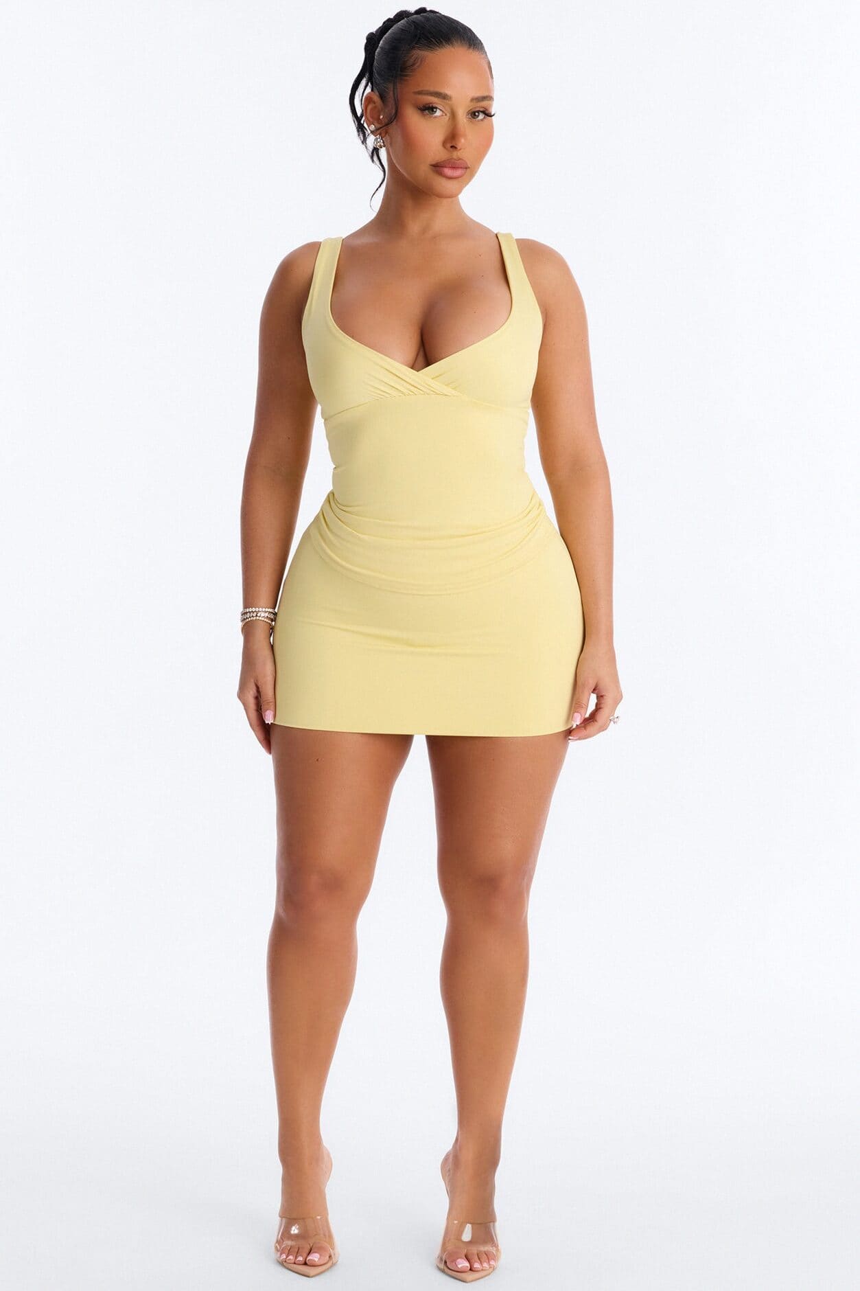 Contour Double Lined Surplice Scoop Neck Tank Top - Yellow alternate