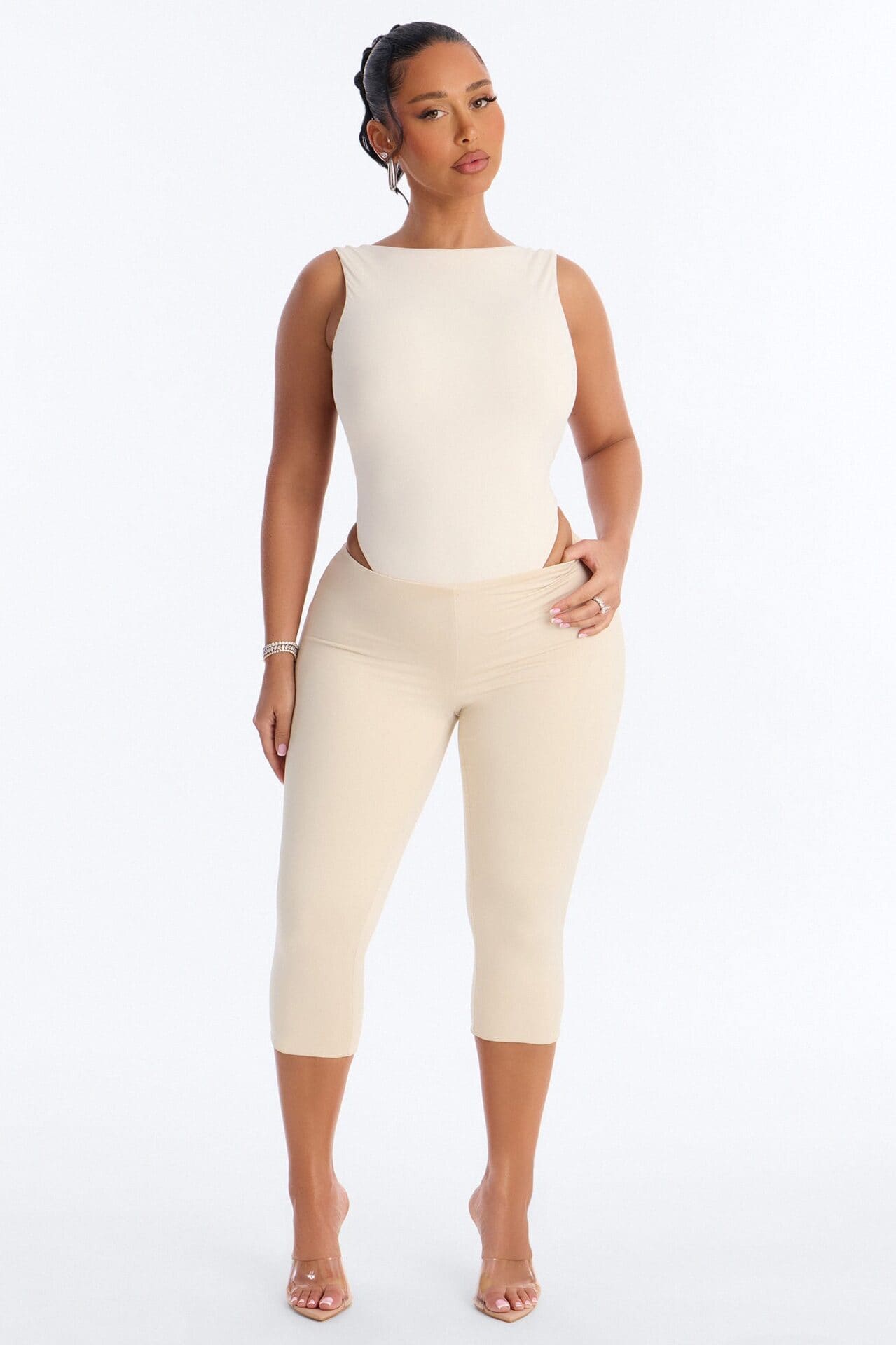 Second Skin Double Lined Backless Bodysuit - Bone alternate