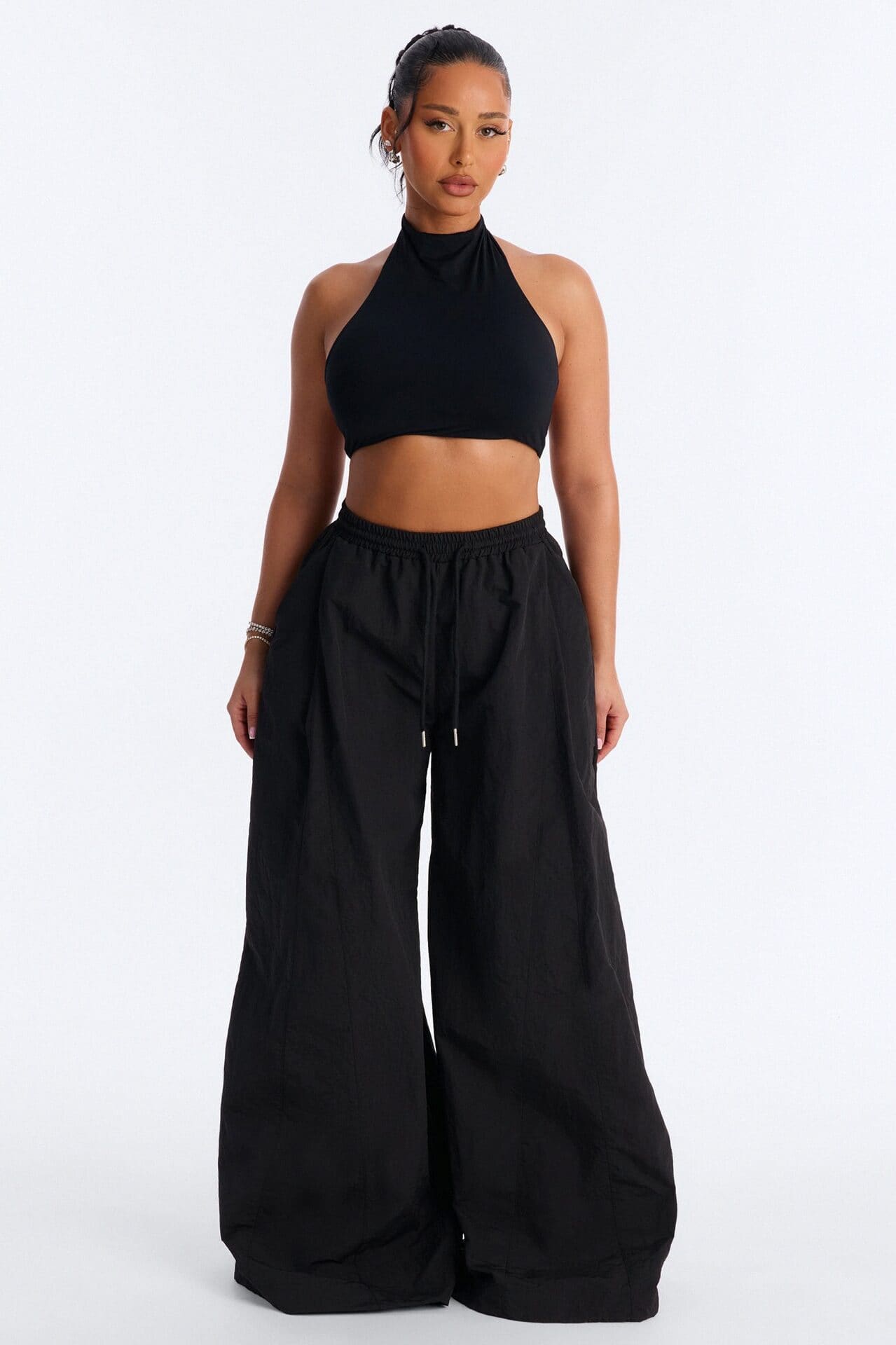 Second Skin Padded Backless Mock Neck Halter Top - Black alternate