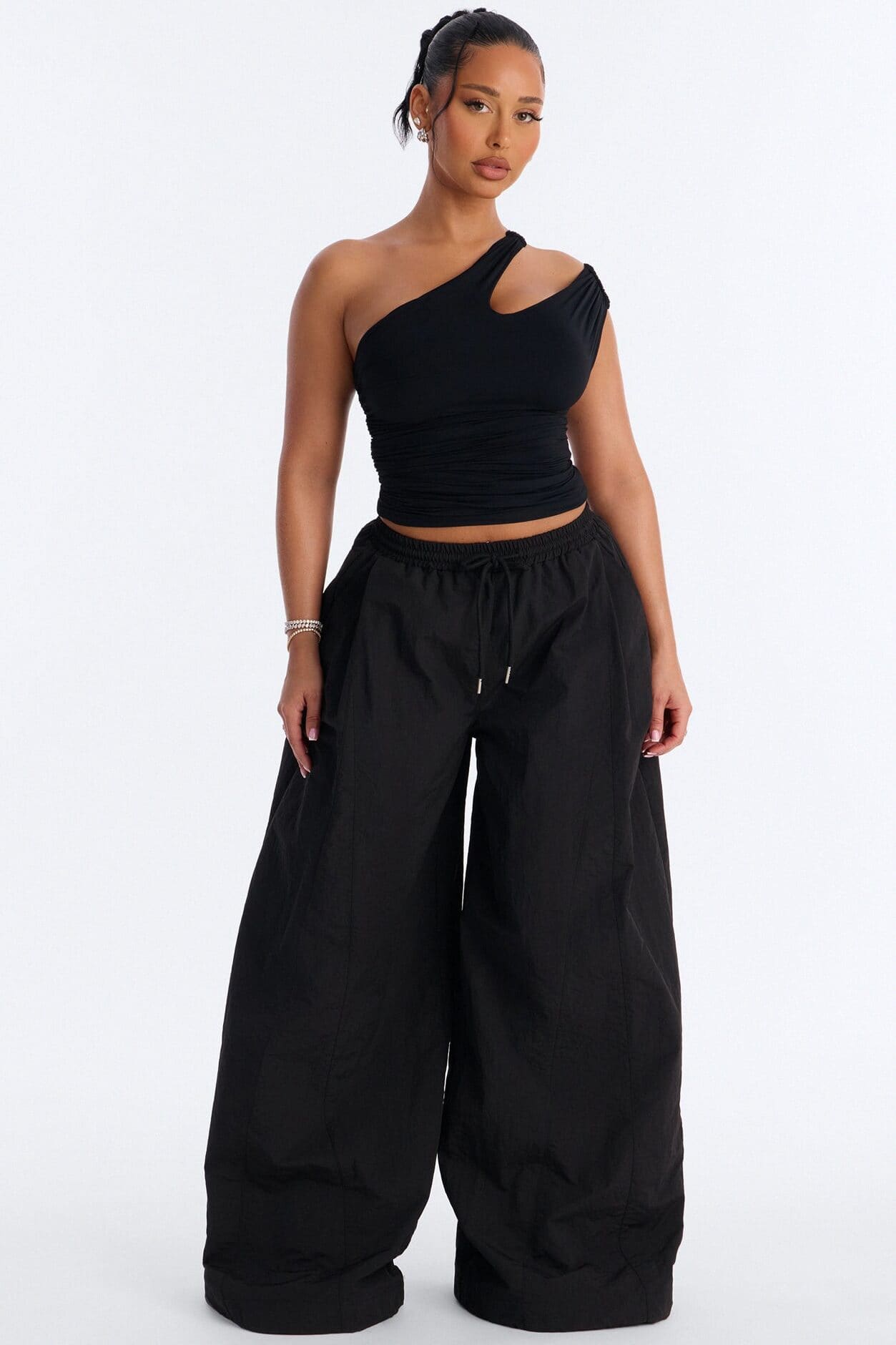 Second Skin Double Lined Cut Out One Shoulder Sleeveless Top - Black alternate