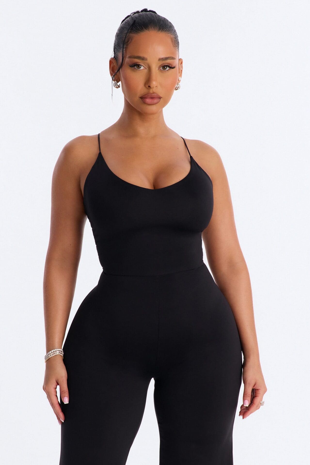Contour Double Lined Spaghetti Strap Scoop Neck Jumpsuit - Black alternate