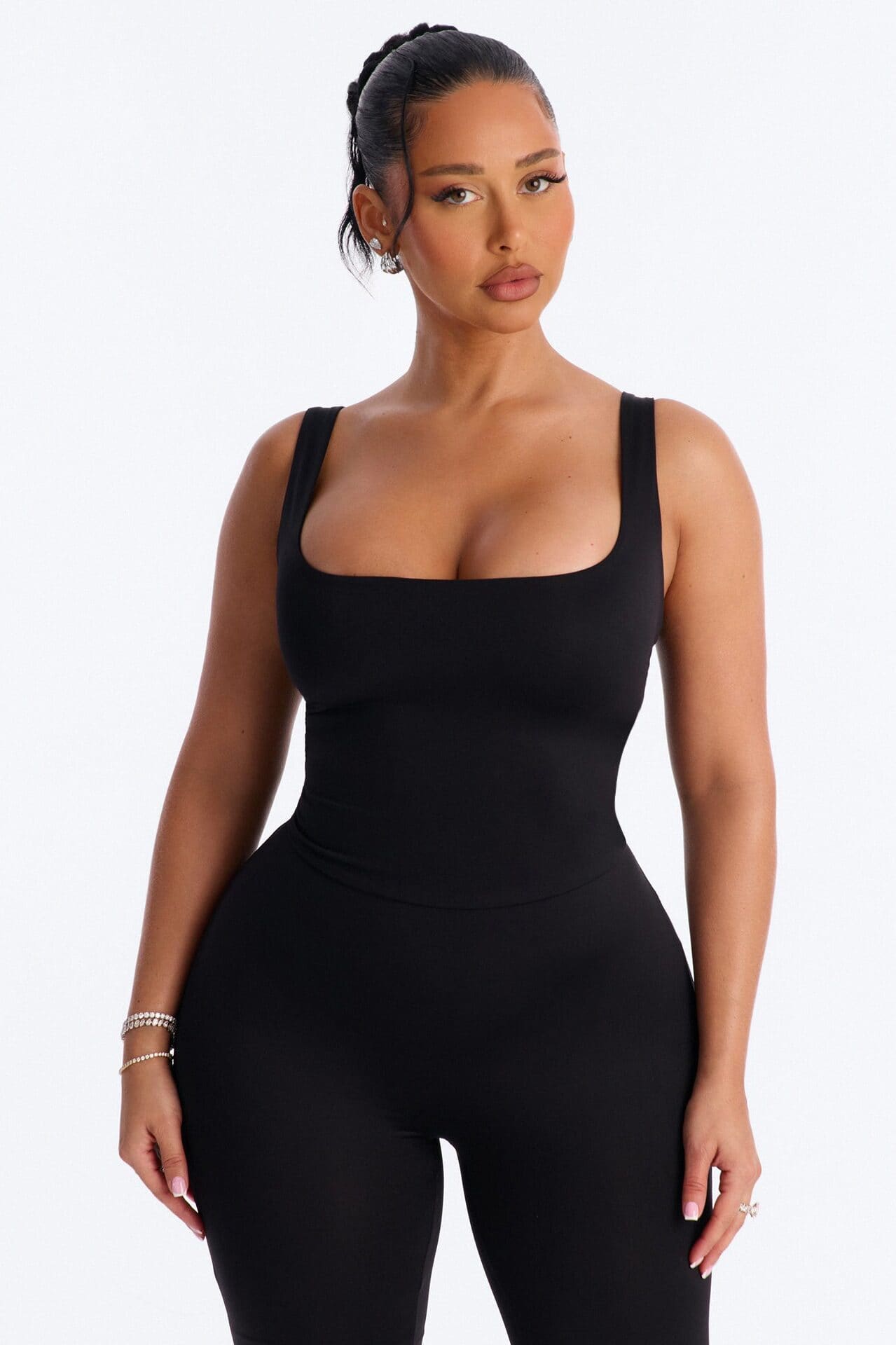 Contour Double Lined Sleeveless Square Neck Jumpsuit - Black alternate
