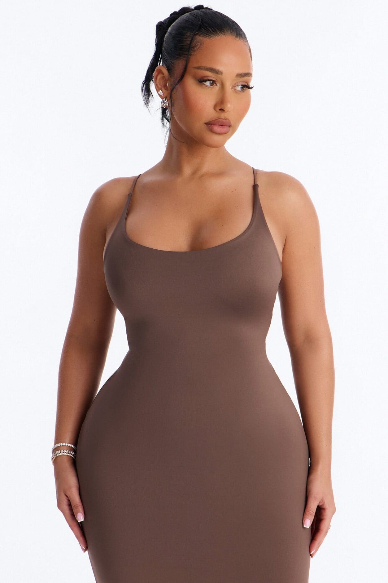 Contour Double Lined Scoop Neck Spaghetti Strap Maxi Dress - Brown alternate