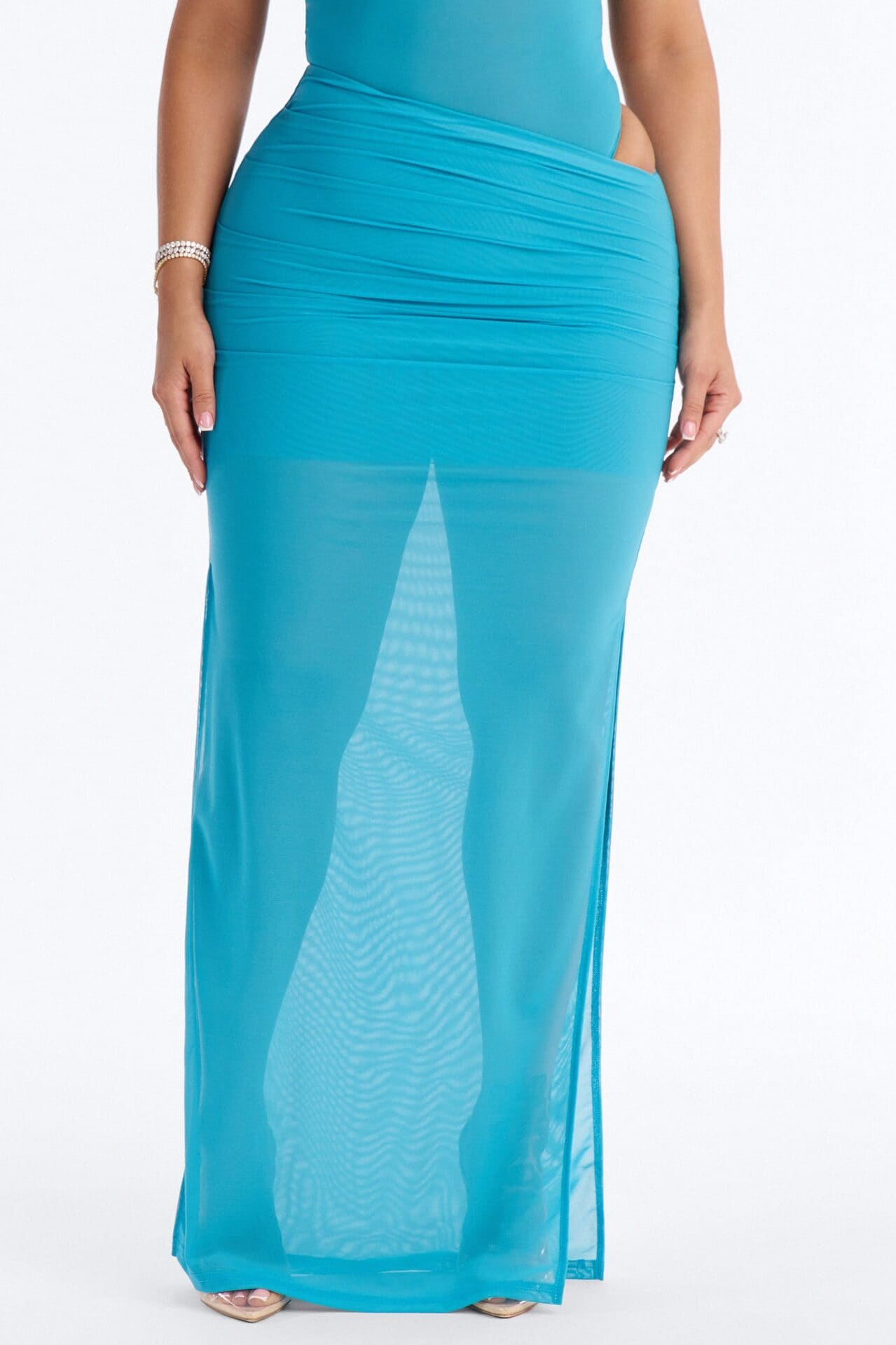 Power Mesh Ruched Maxi Skirt - Blue alternate