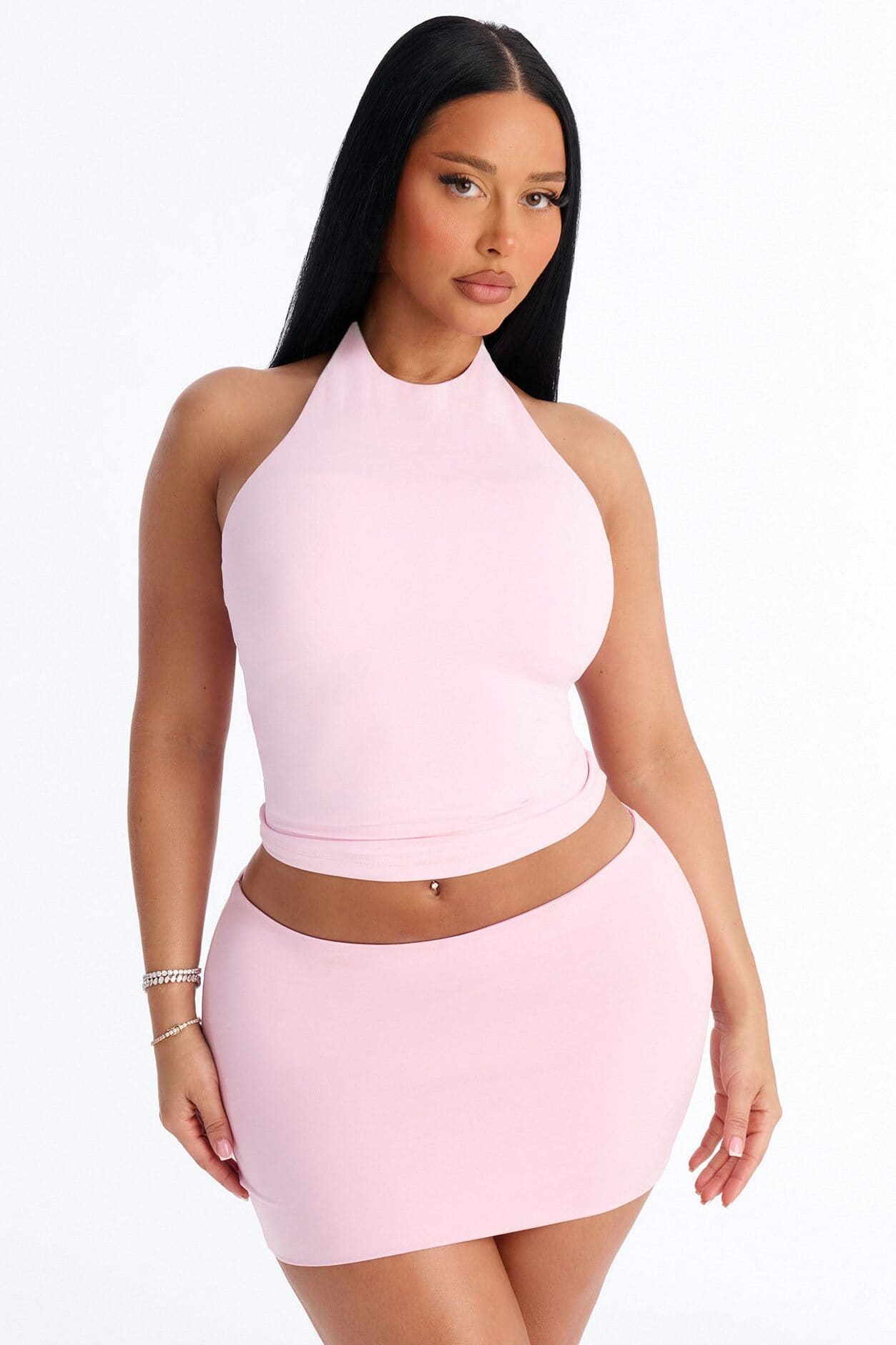 Second Skin Bra Pad Sleeveless Halter Top - Light Pink