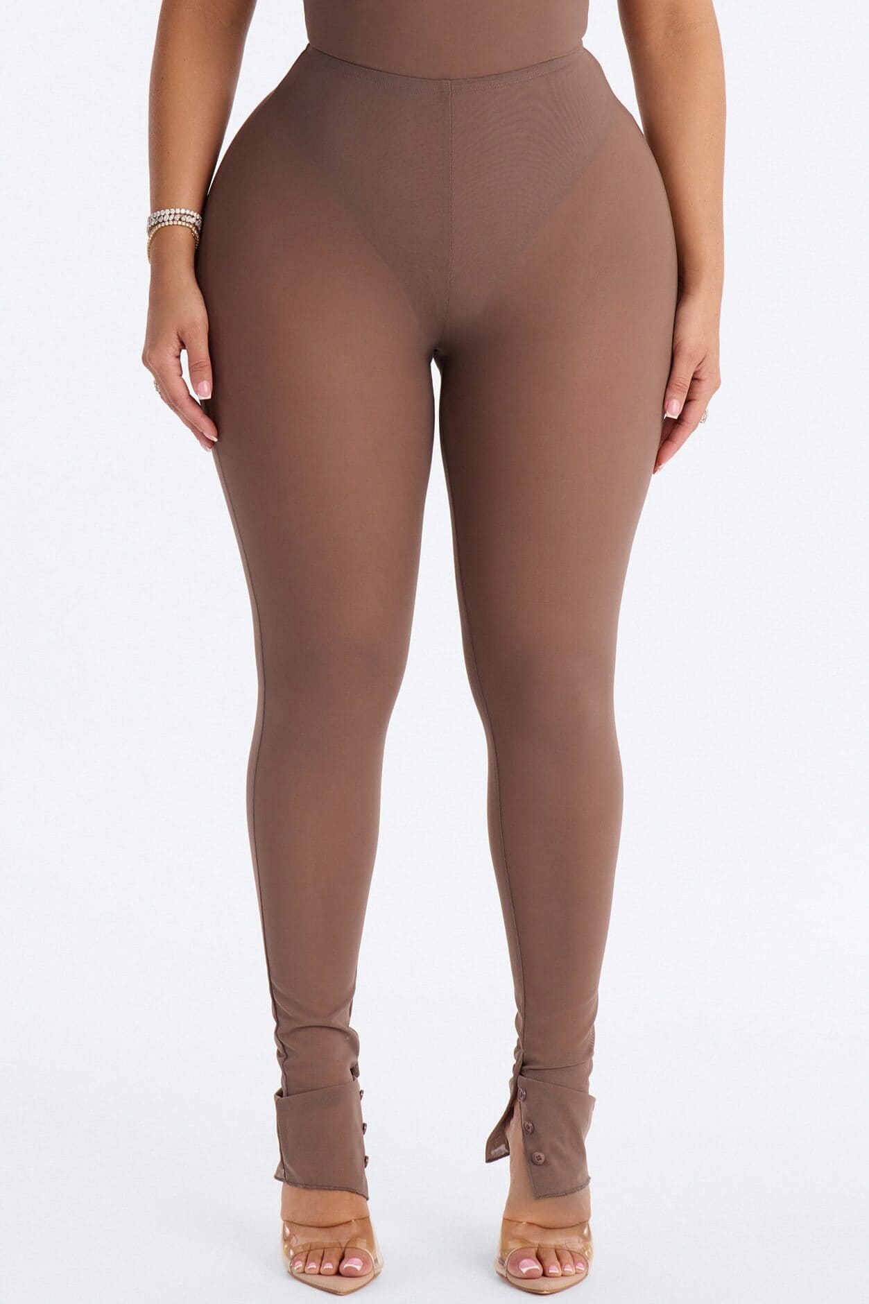 Power Mesh High Waisted Leggings - Brown alternate