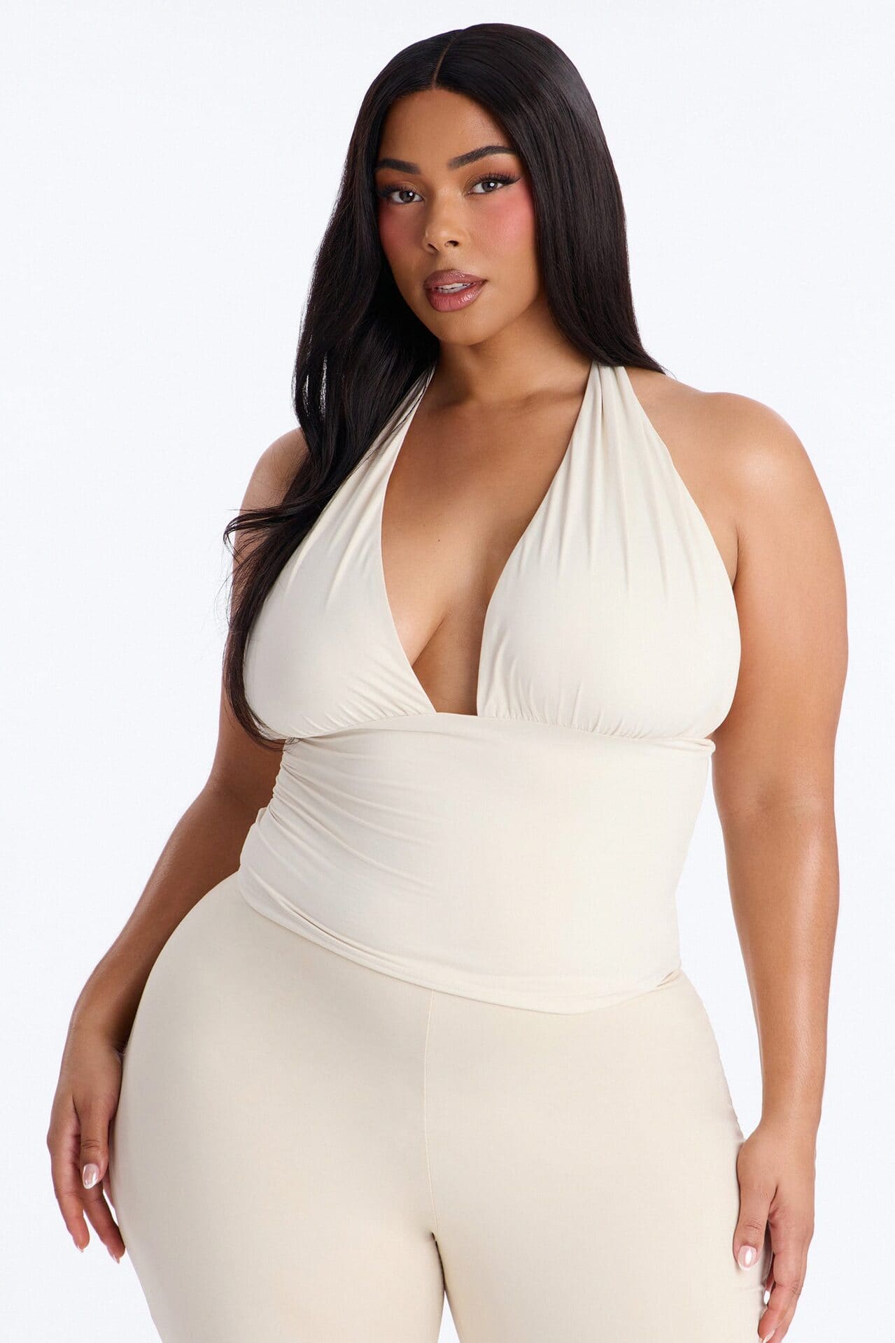 Second Skin Knot Backless Halter Top - Bone alternate