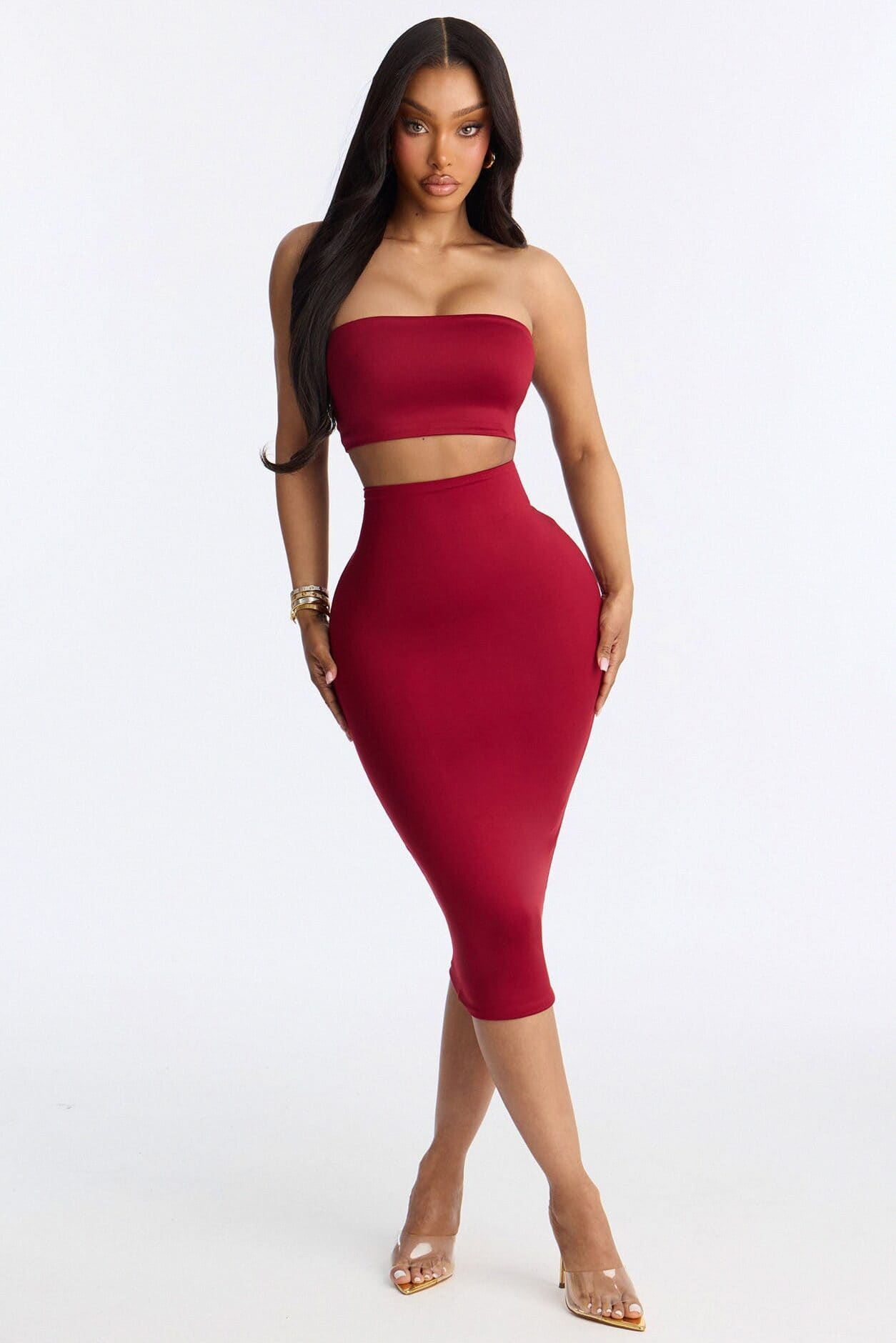 Contour Double Lined Strapless Bandeau Top - DarkRed alternate