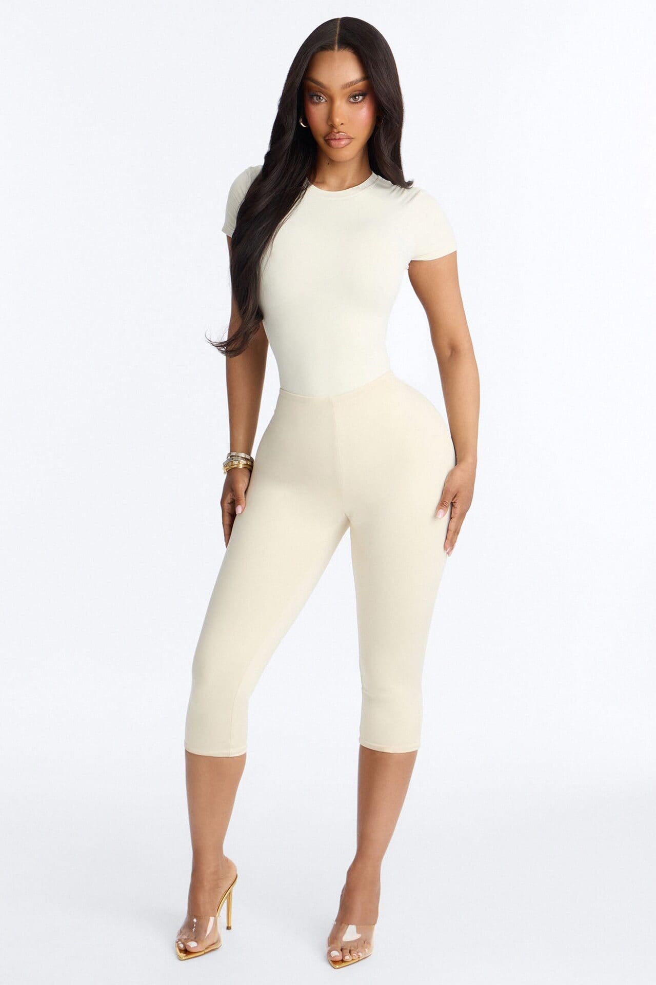 Second Skin Double Lined Crew Neck Short Sleeve Bodysuit - Bone alternate
