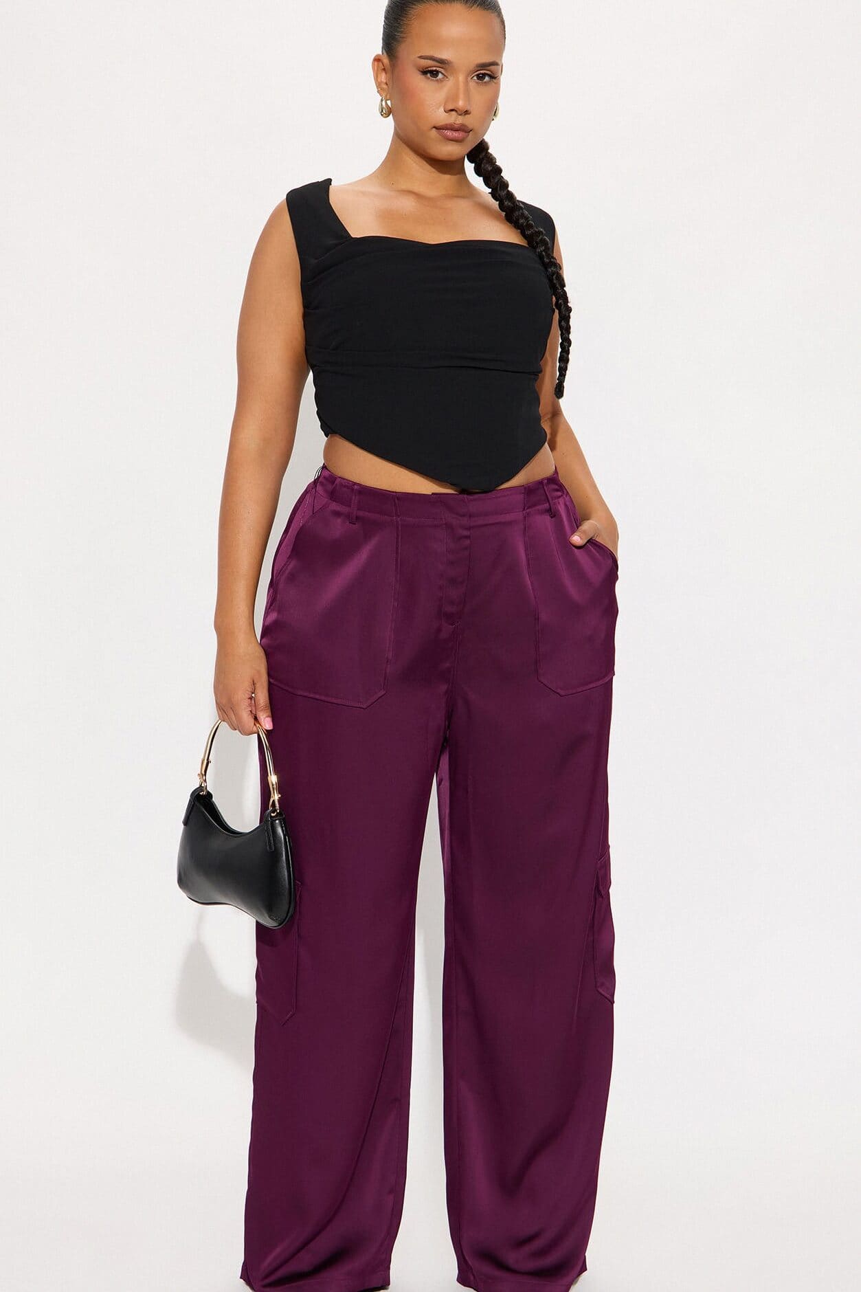Pretty Girl Satin Cargo Pant - Plum
