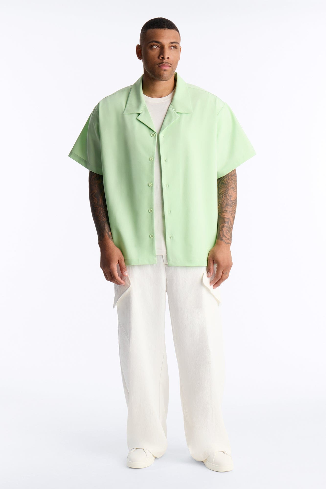 Laguna Boxy Cropped Button Up Shirt - Green alternate