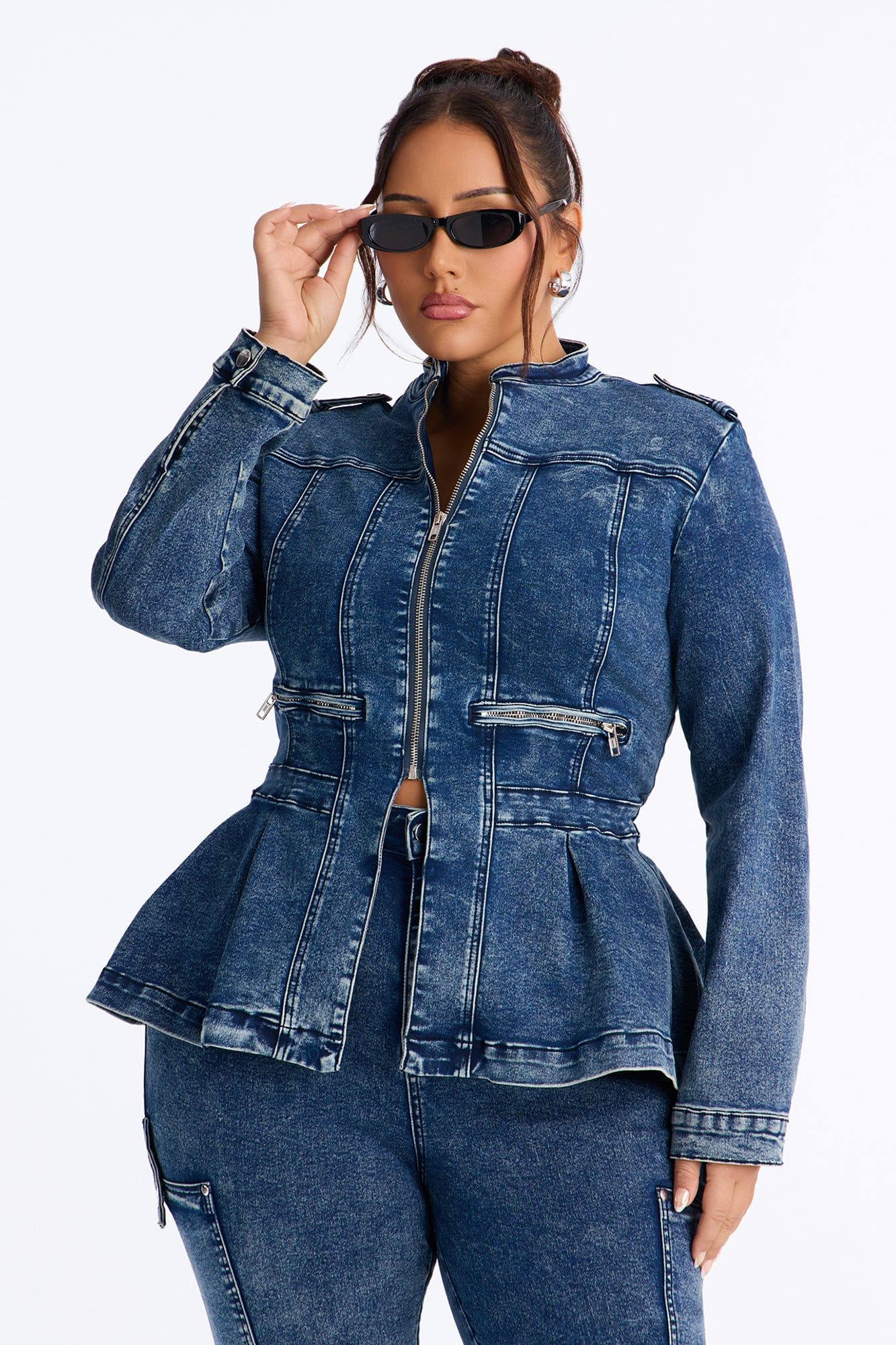 Lowkey Snatched Peplum Denim Jacket - Vintage Wash