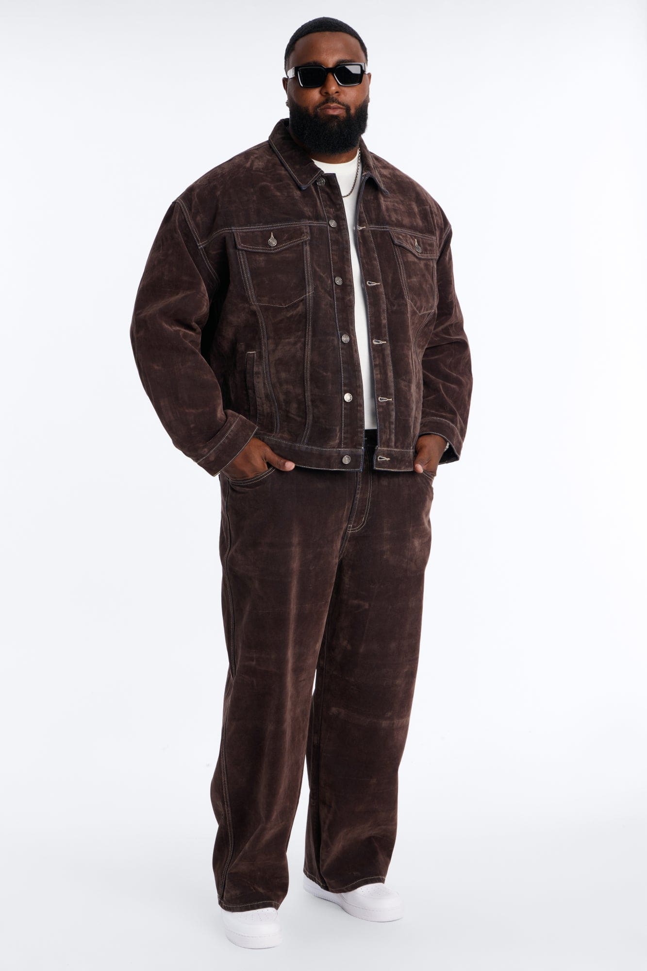Baggy Studio Flocked Jean - Dark Brown alternate