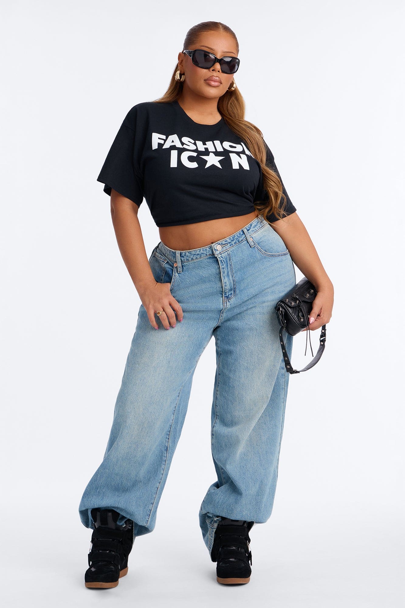 Fashion Icon Statement Raw Hem Tee - Black alternate