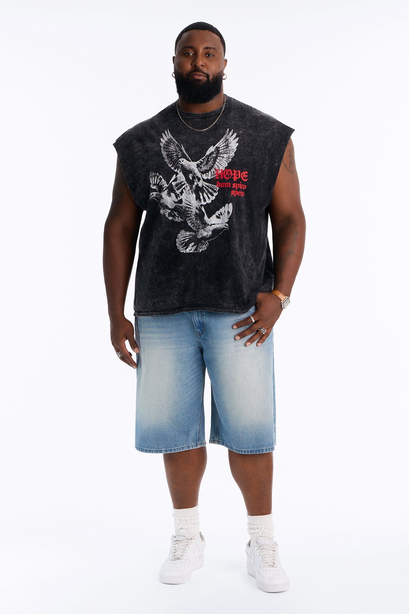 Doves And Hope Vintage Oversized Muscle Tee - Black alternate
