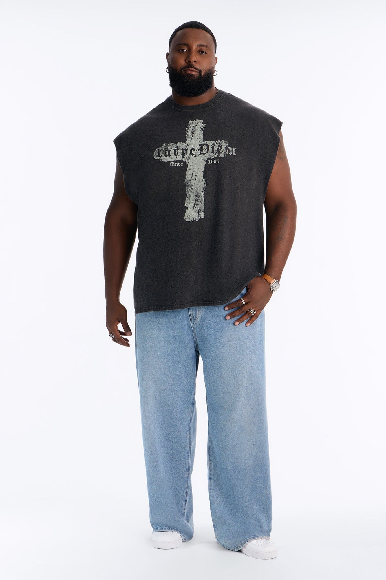 Carpe Diem Vintage Oversized Muscle Tank - Black alternate