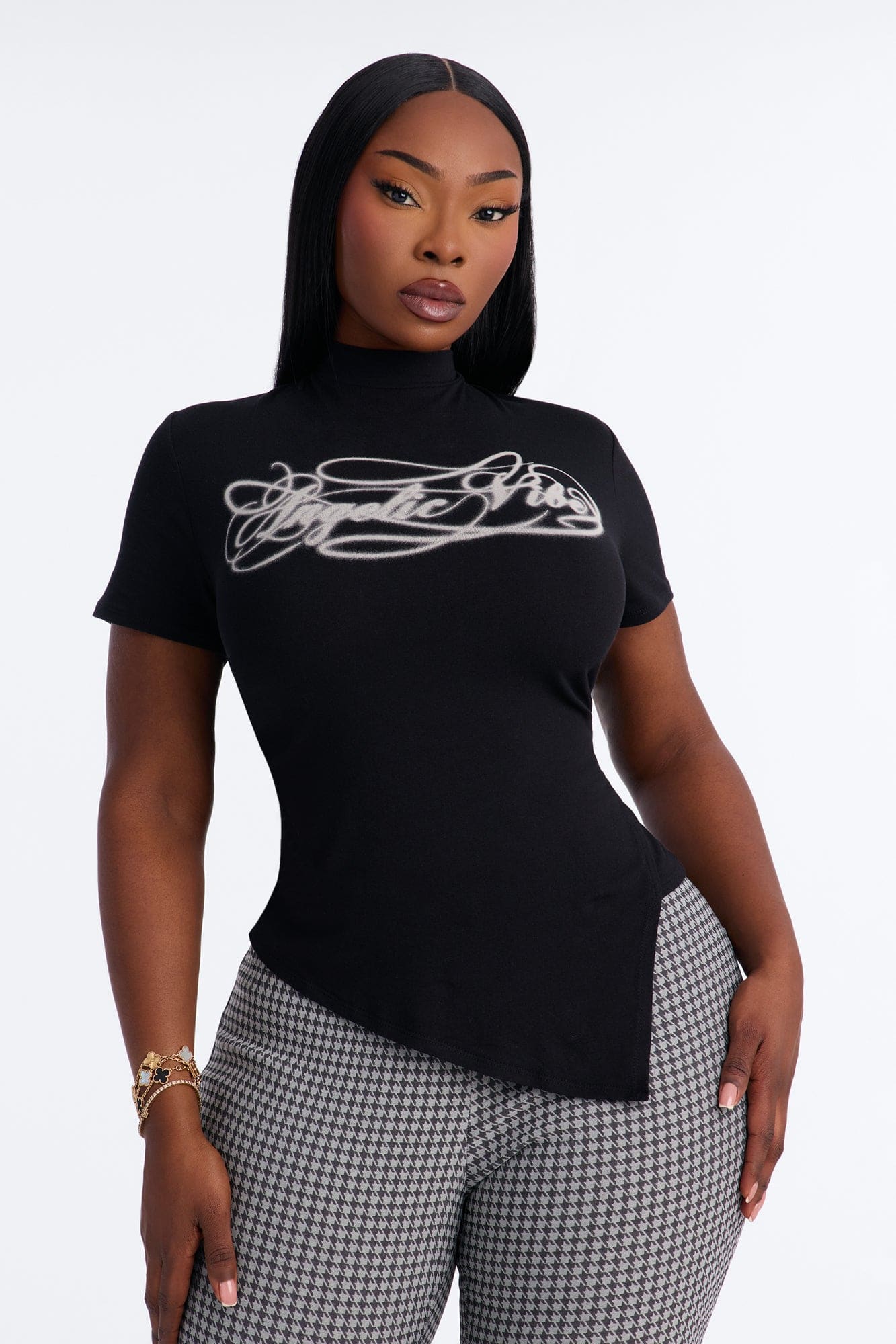 Angelic Vibes Asymmetrical Top - Black