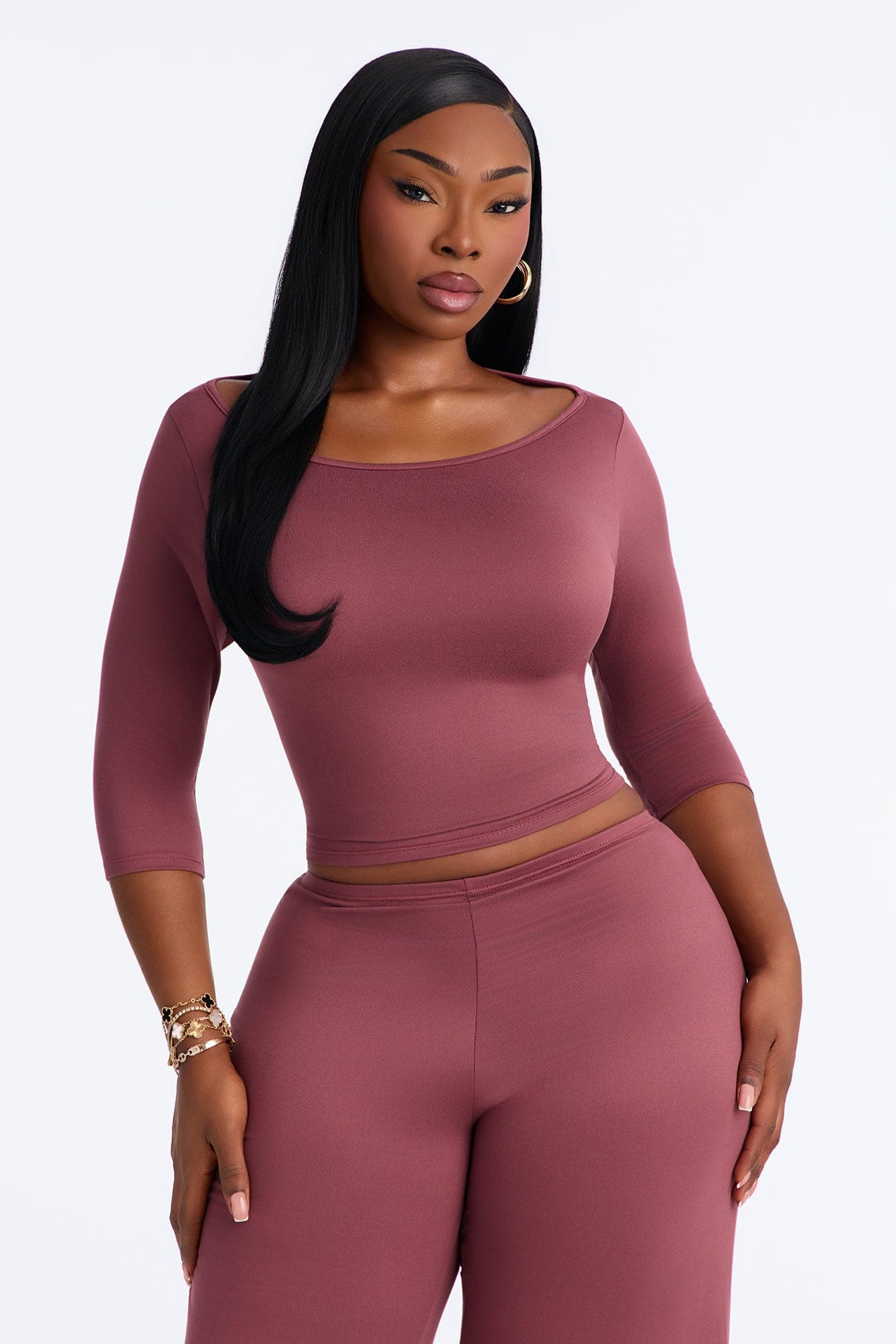 Leanne 3/4 Sleeve Pant Set - Marsala alternate