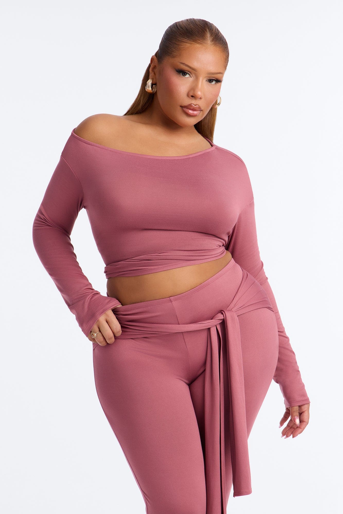 Leah Tie Waist Capri Set - Marsala alternate