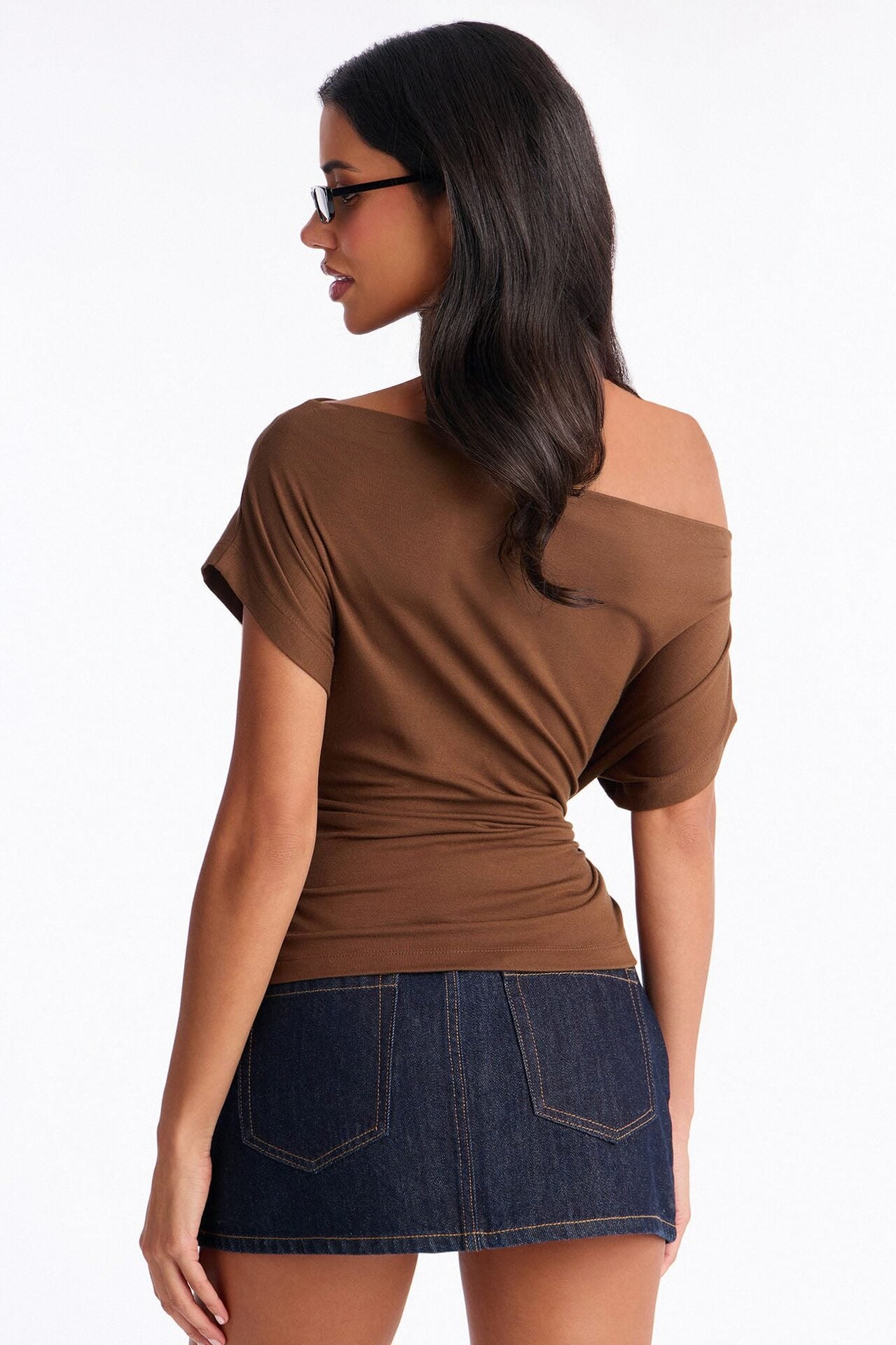 Eva Effortless One Shoulder Top - Chocolate image 3