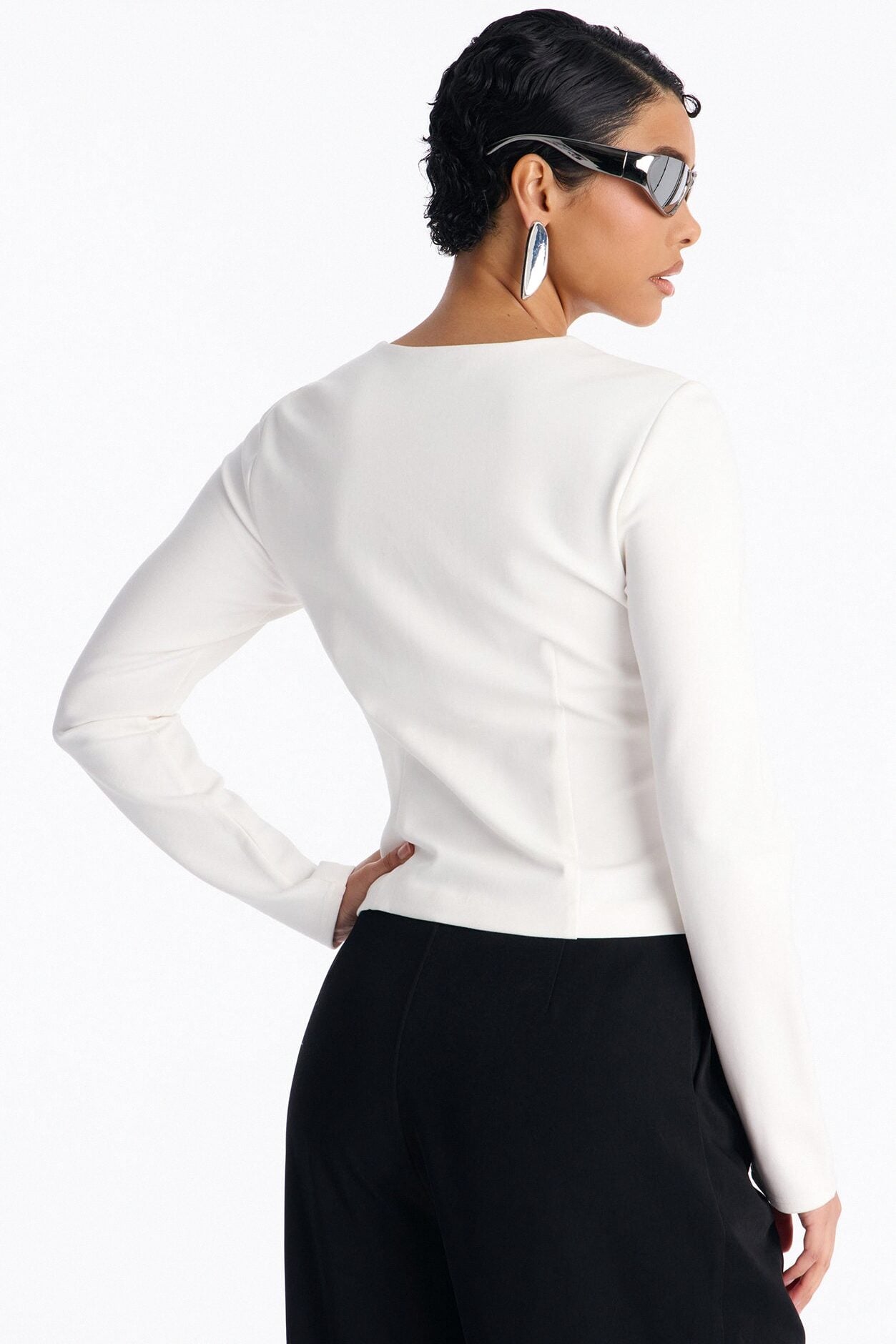 Magnolia Long Sleeve Zip Up Top - White image 3