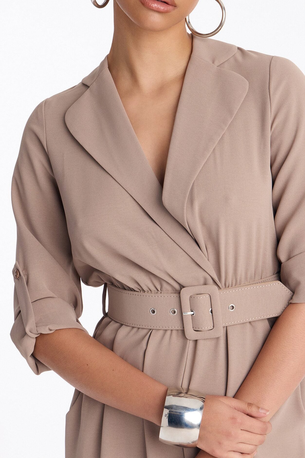 Running Around Belted Straight Leg Jumpsuit - Taupe image 3