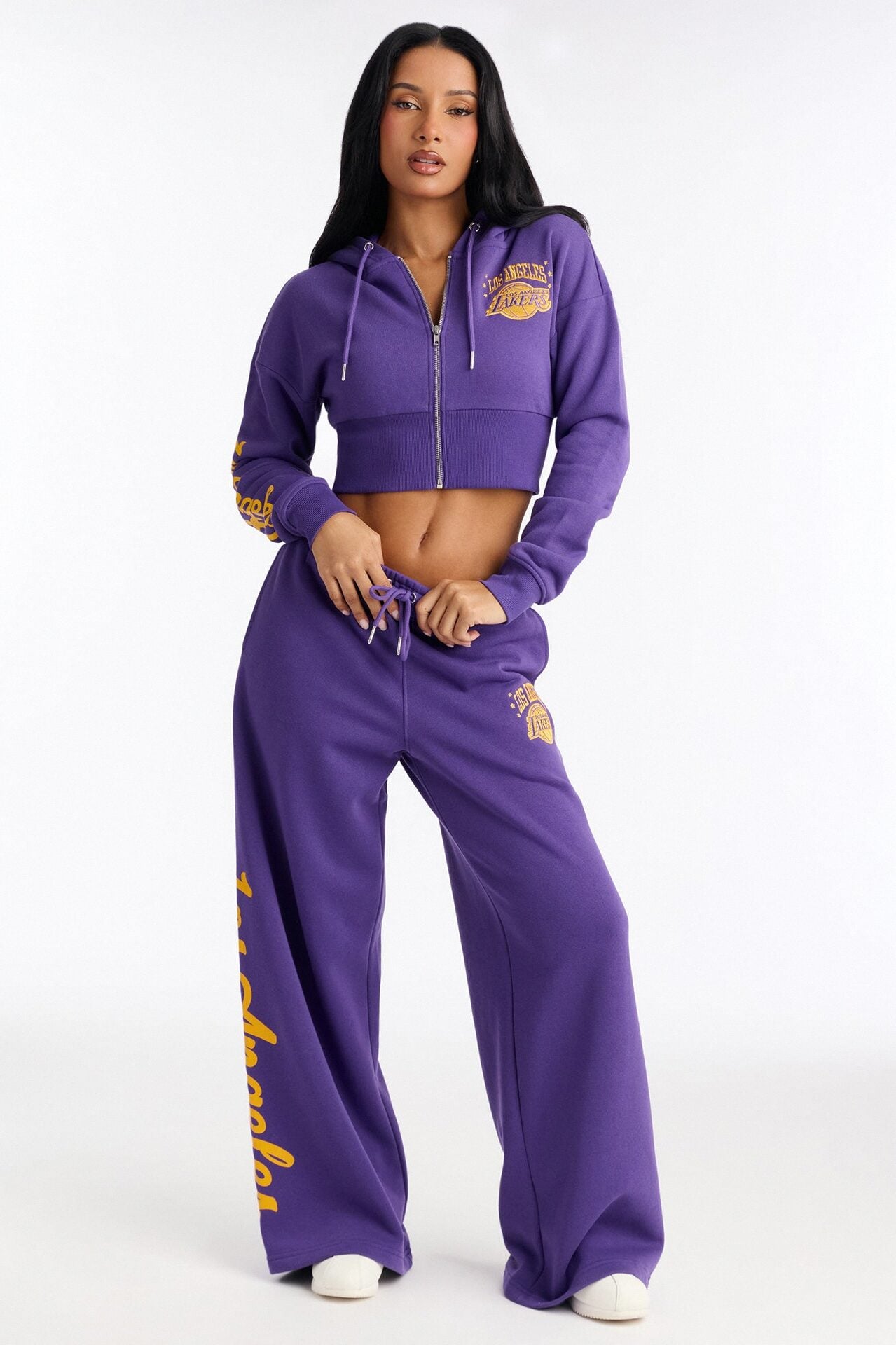 NBA LA Lakers Cropped Fleece Full Zip Hoodie - Purple image 2