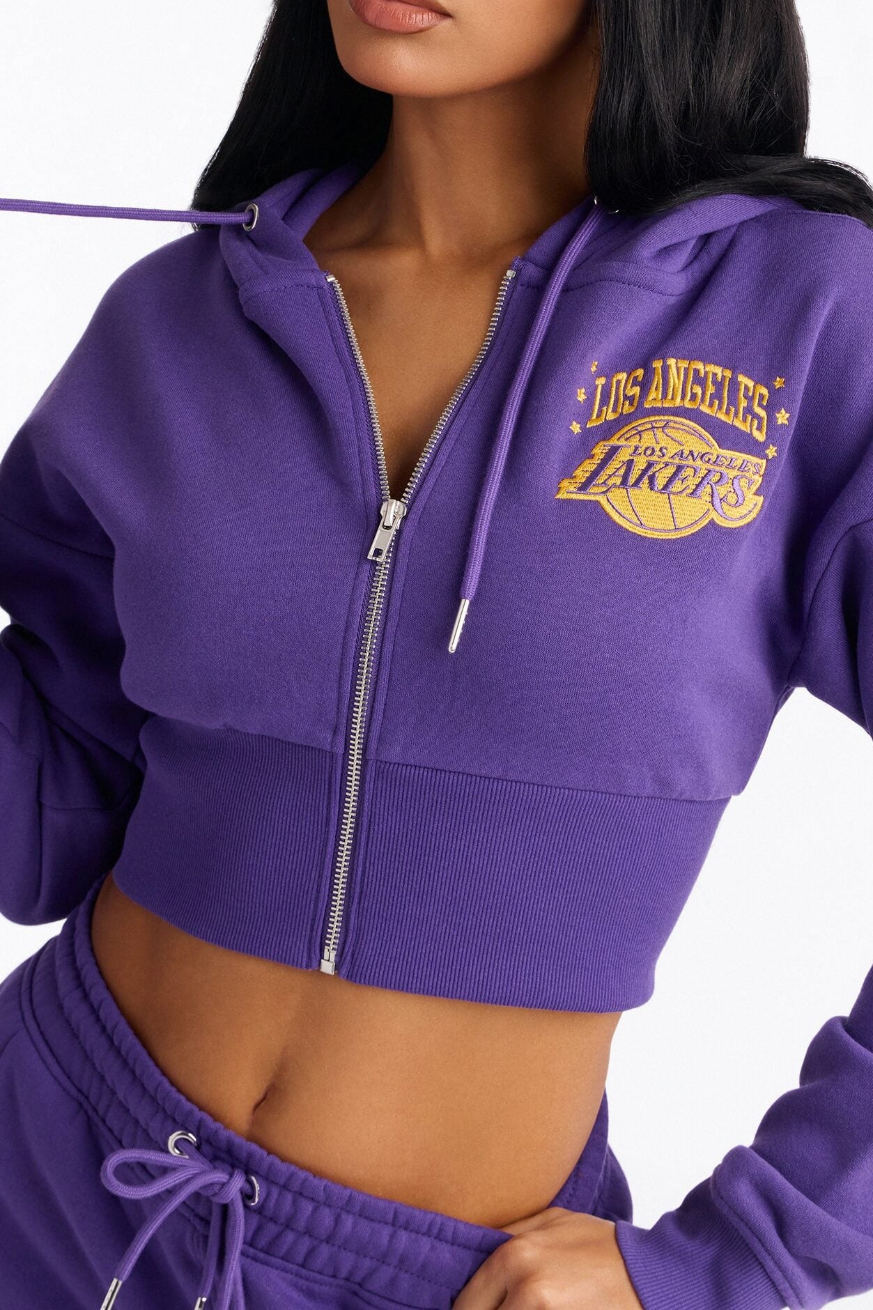 NBA LA Lakers Cropped Fleece Full Zip Hoodie - Purple image 3