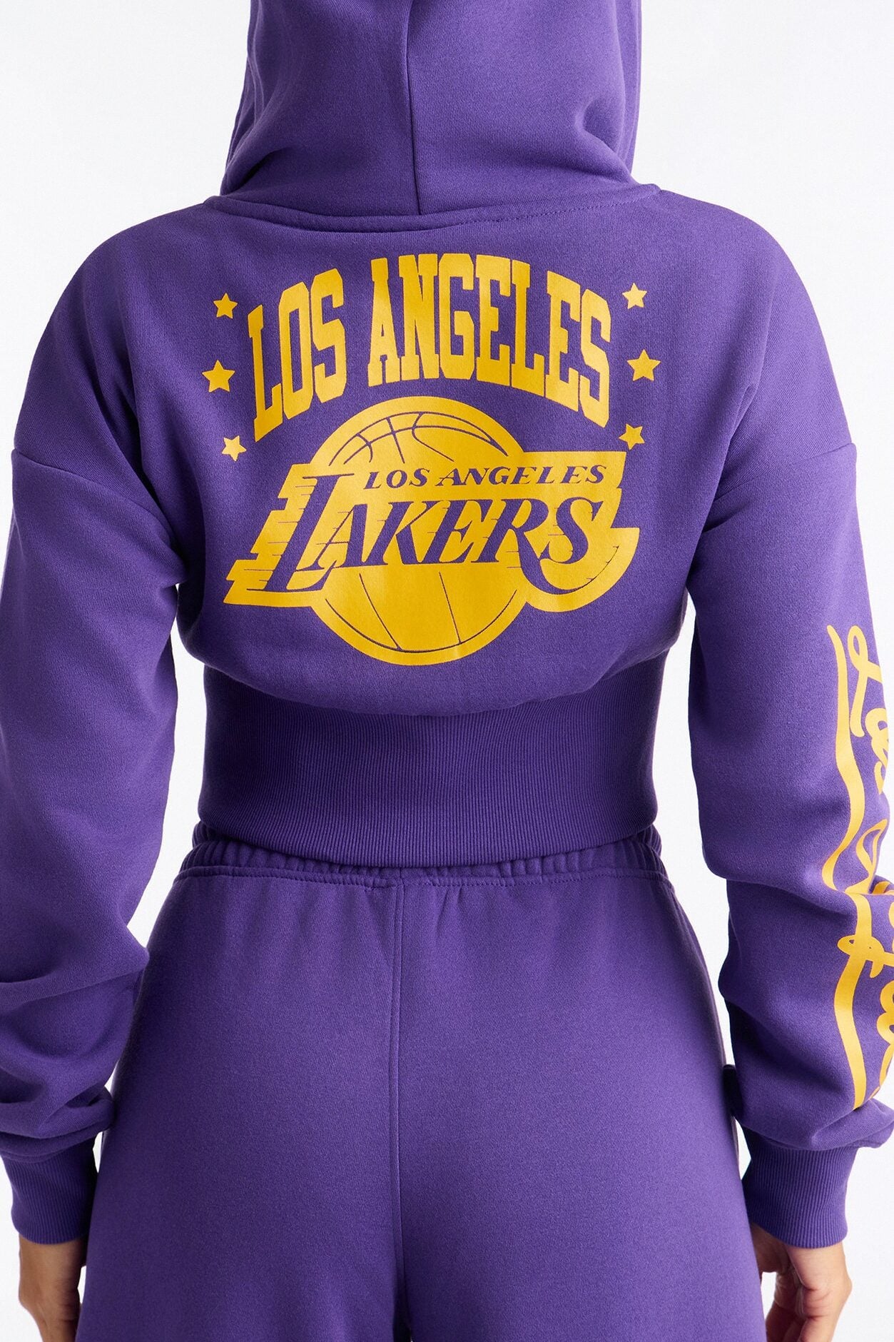 NBA LA Lakers Cropped Fleece Full Zip Hoodie - Purple image 4