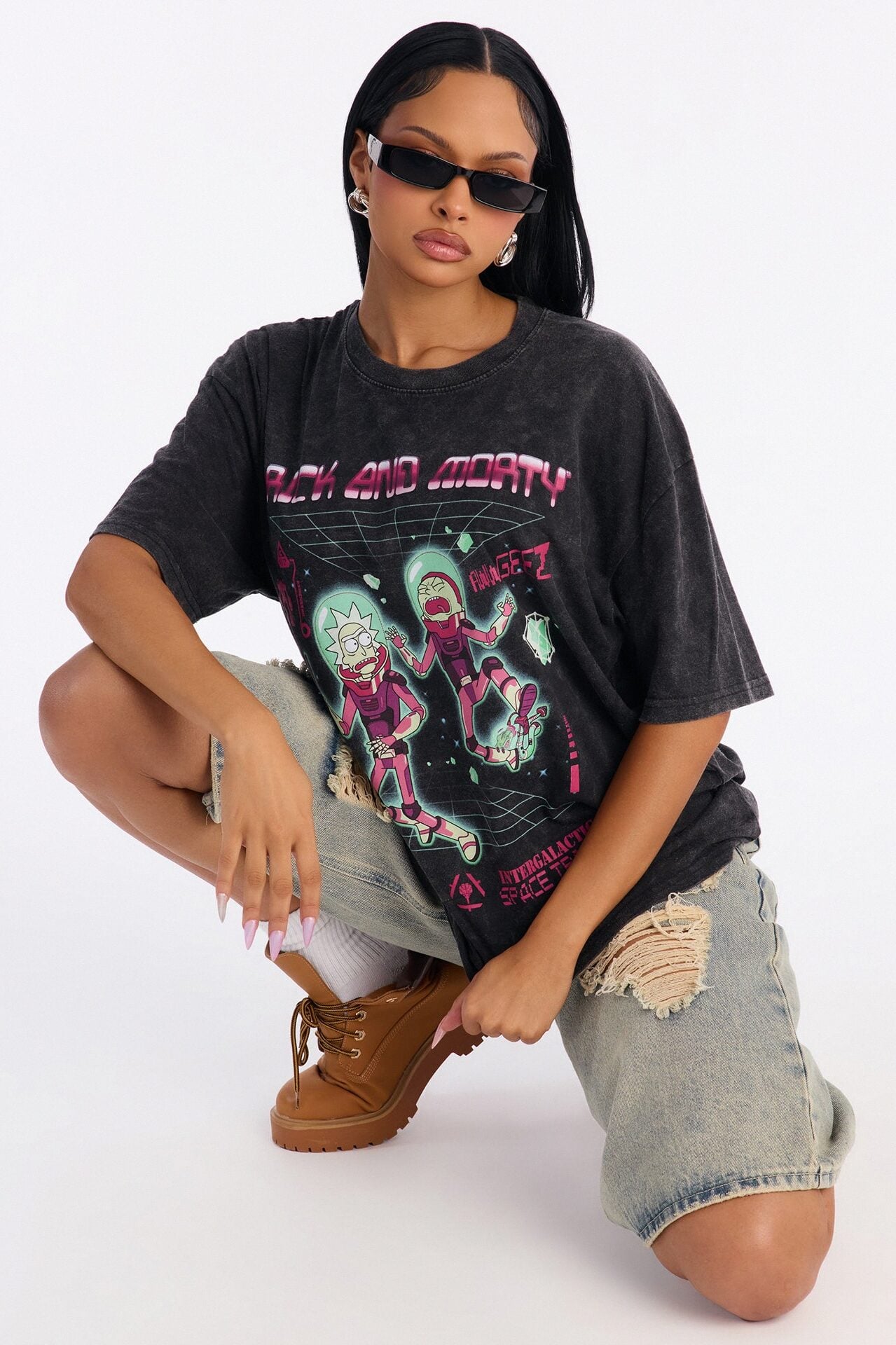 Rick And Morty Oversized Washed Tee - Black Wash image 2