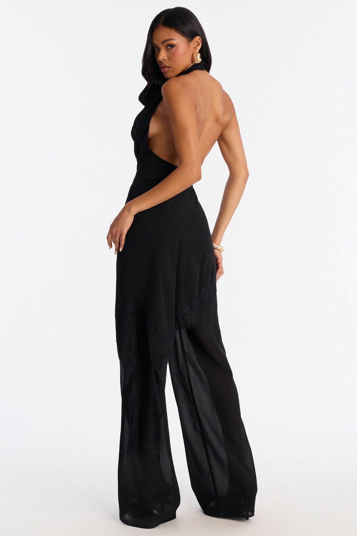 Gia Asymmetrical Lace Jumpsuit - Black image 4