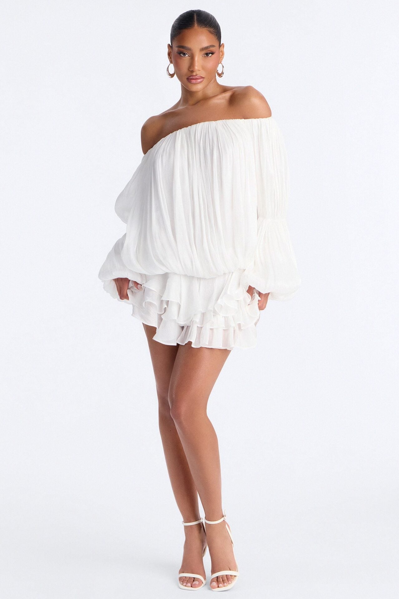 Oralee Off Shoulder Organza Mini Dress - White image 2
